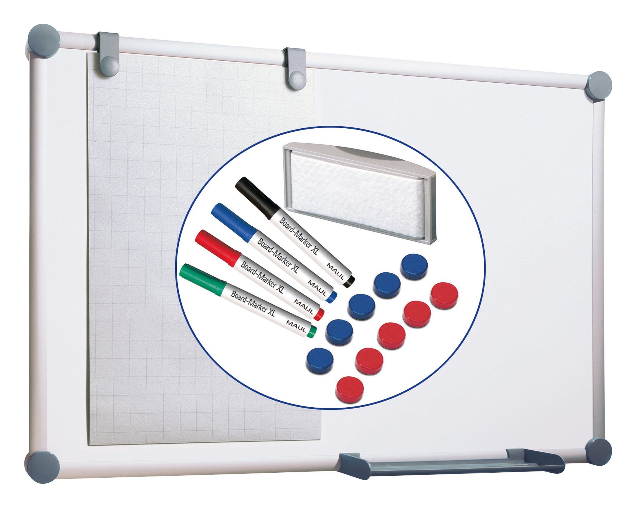 MAUL Magnettafel, Whiteboard Komplett-Set H 900 x B 1200 mm