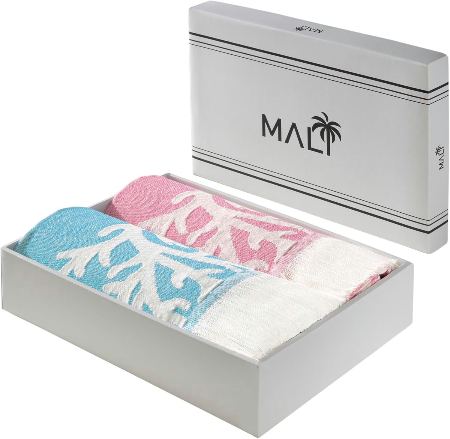 Delindo Lifestyle Hamamtuch Mali, 2er Set, 100x180, rosa blau, Baumwolle, Strandtuch, Geschenkbox, (2er-Set)