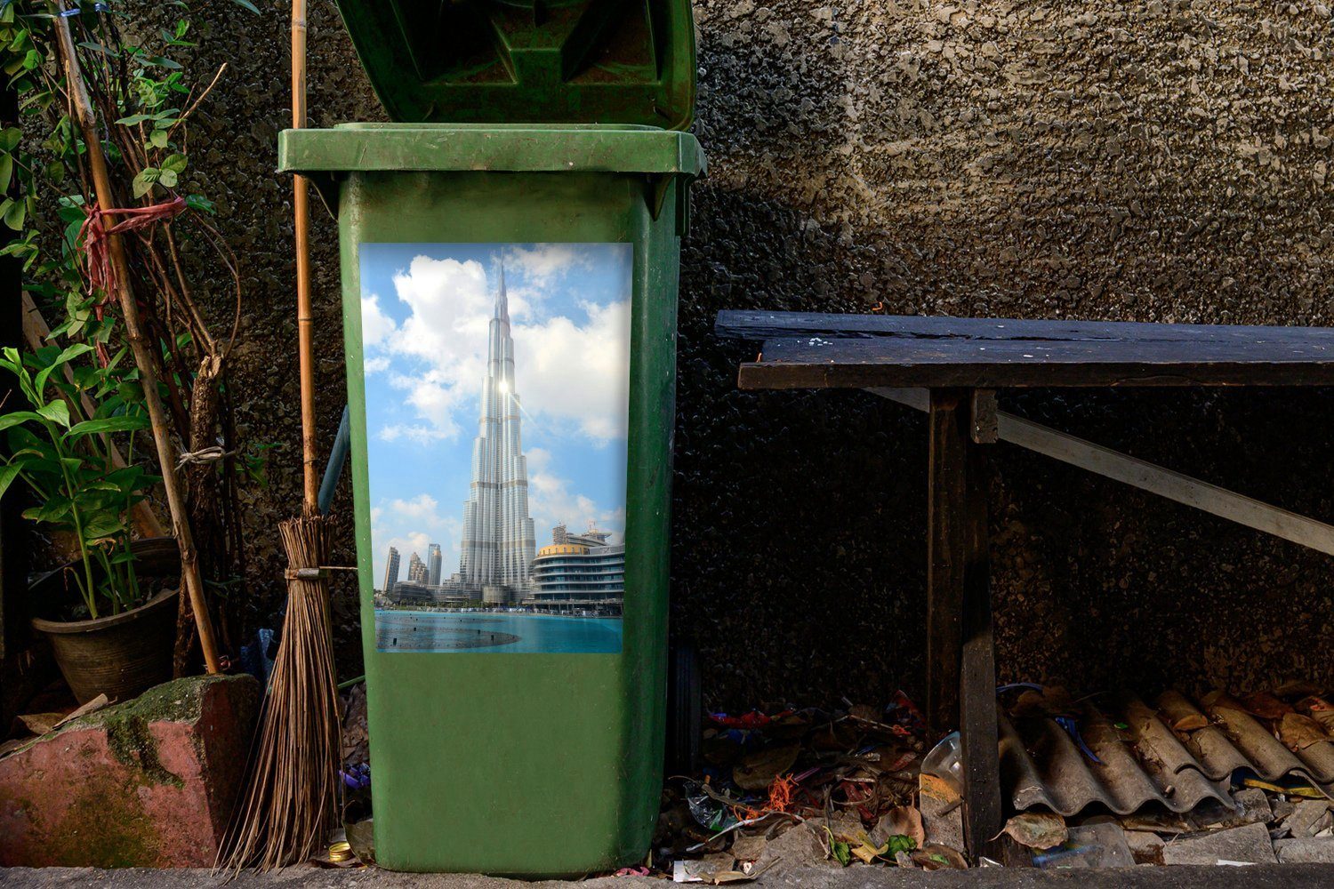 Sticker, den Die auf Burj Wandsticker Mülleimer-aufkleber, Sonne St), Khalifa scheint Container, Mülltonne, (1 in Dubai MuchoWow Abfalbehälter
