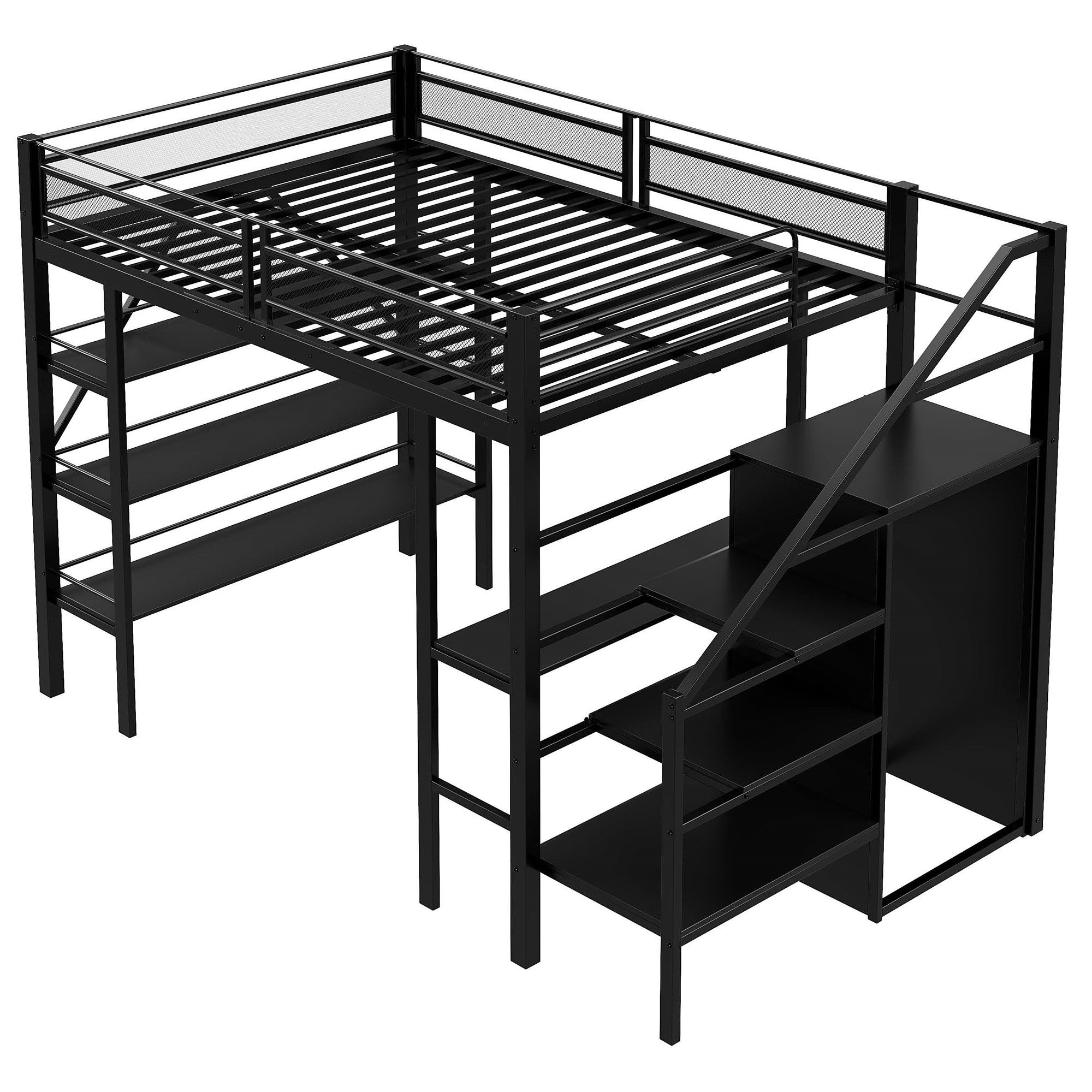 SOFTWEARY Hochbett mit Schreibtisch und Regal günstig online kaufen