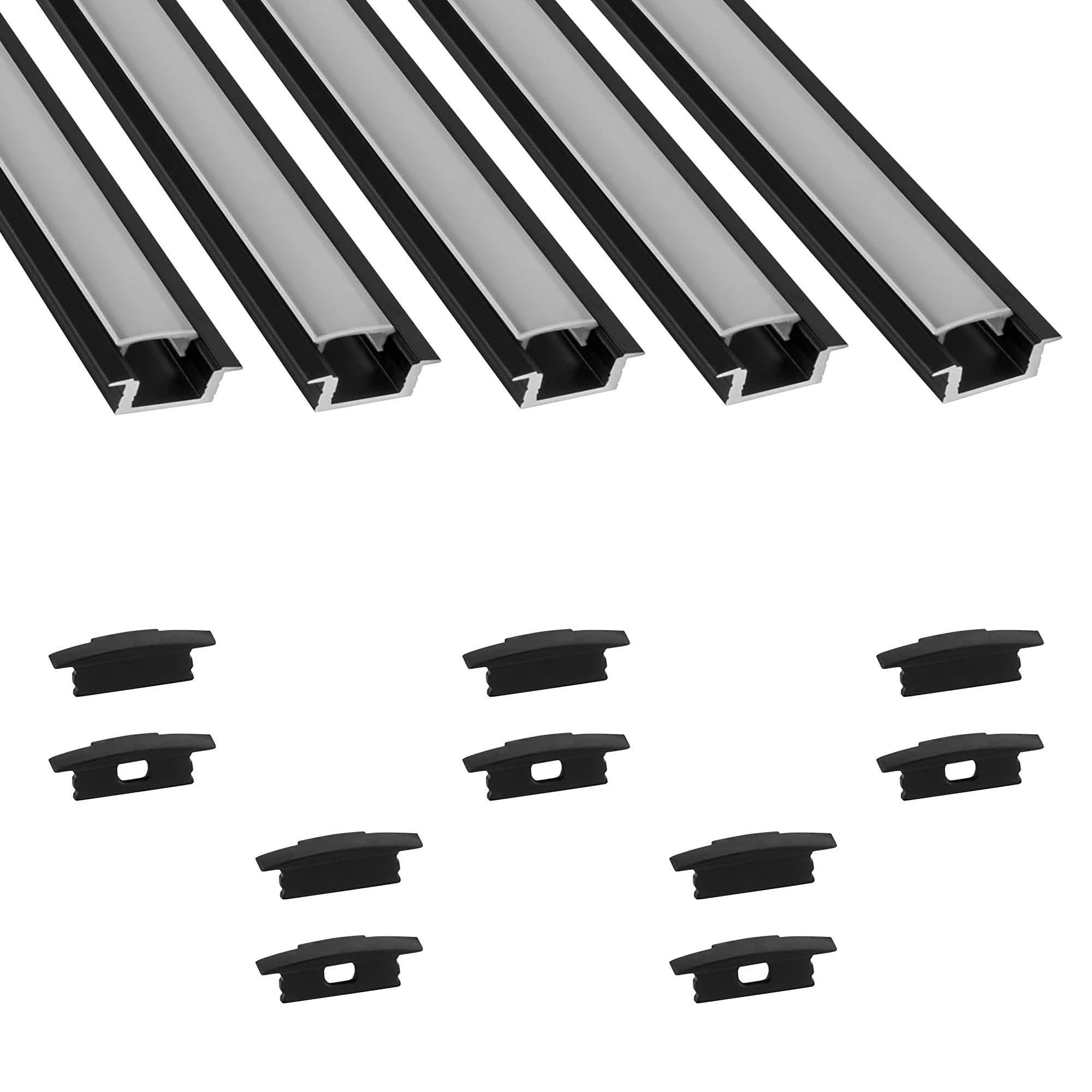 tktrading24 LED-Stripe-Profil 5x A25 LED Profil 2m - Schwarz inkl. Abdeckung & Endkappen