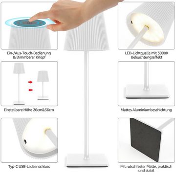 VSIUO LED Nachttischlampe LED Dimmbare Akku Tischlampe Kabellose, Verstellbare Helligkeit (3000K/4000K/6000K); anpassbare Lichtstärke (5%-100% Helligkeit); einstellbare Höhe (23CM/36CM); Touch-Steuerung, mit USB-C, IP54 Wasserdichte, Schwarz und weiß, LED fest integriert, Warmweiß, Wiederaufladbar 3000K/4000K/6000K Drei Farbtemperaturen Tischleuchte