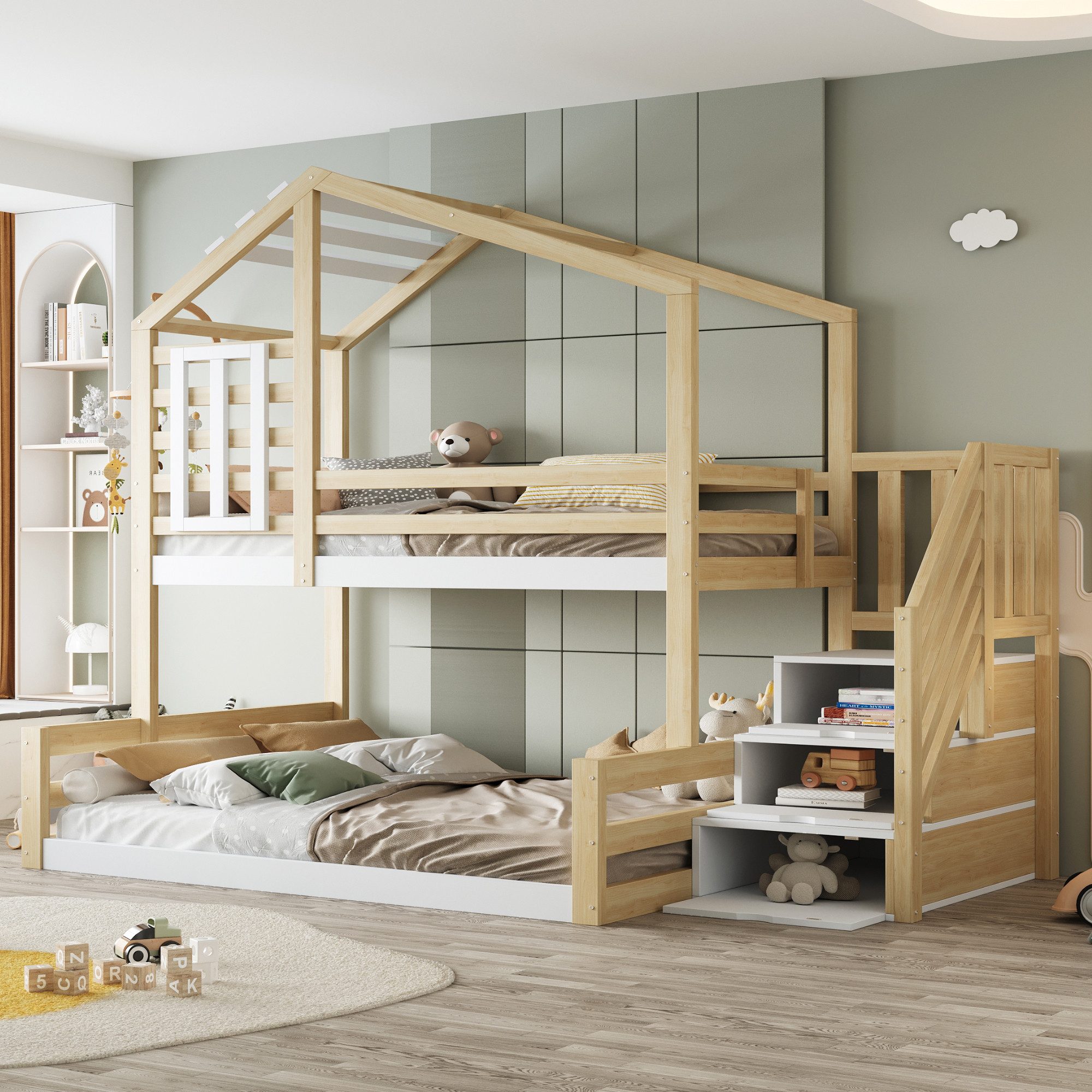 Flieks Etagenbett, Kinderbett 90x200cm+140x200cm mit Haus-Fenster-Design, günstig online kaufen