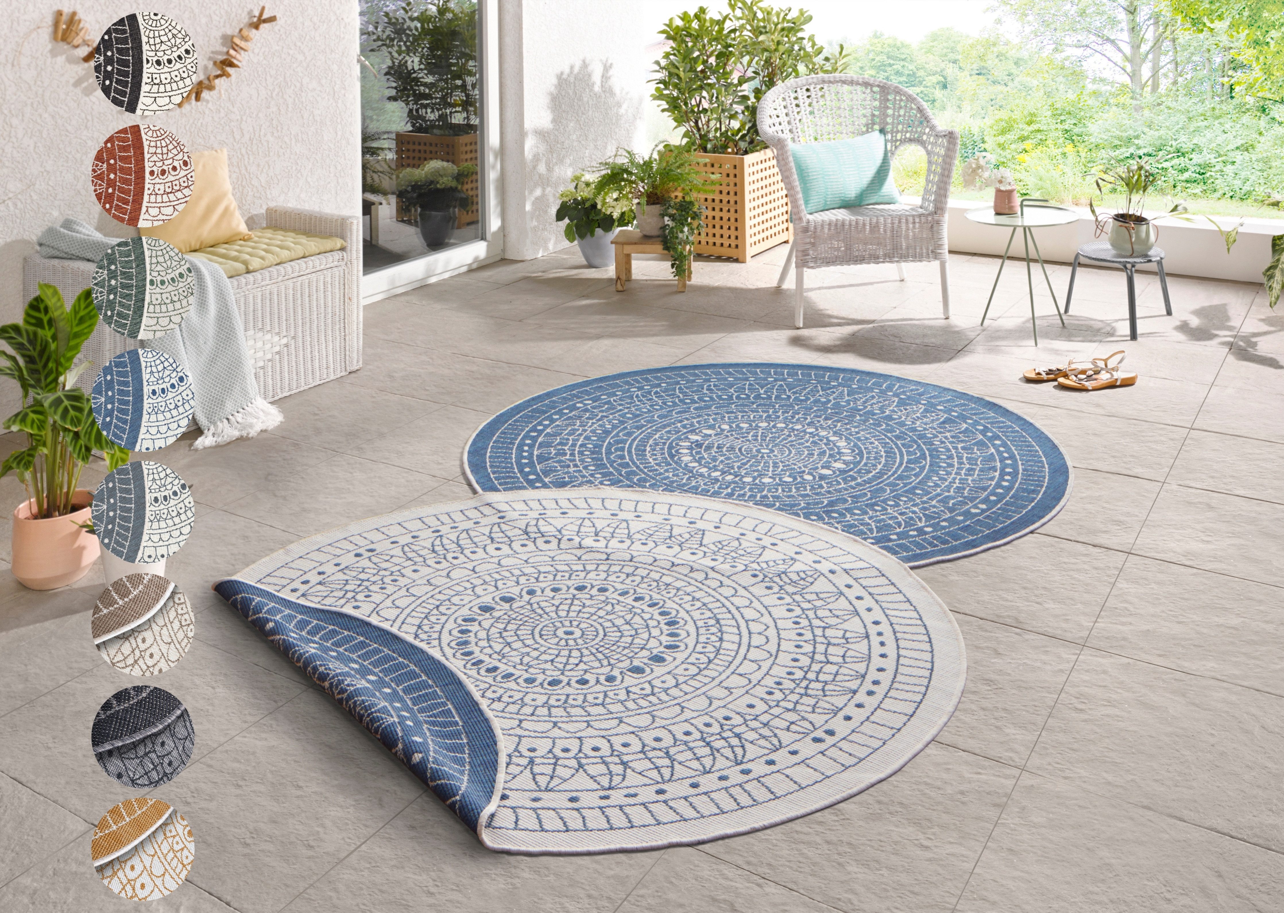 HANSE Home Teppich Porto Wendeteppich, rund, Höhe: 5 mm, In-& Outdoor, Wetterfest, Balkon, Garten, Wohnzimmer, Wasserfest