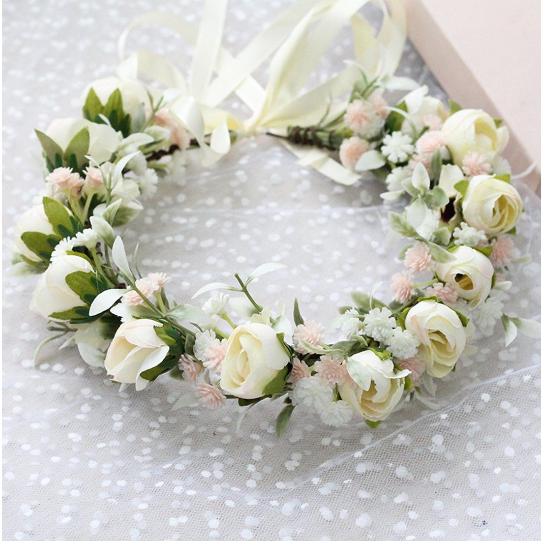 GLAMO Diadem Hochzeit Haarschmuck Faux Rose Haarbänder für Mädchen, Blumenmädchen Weiß