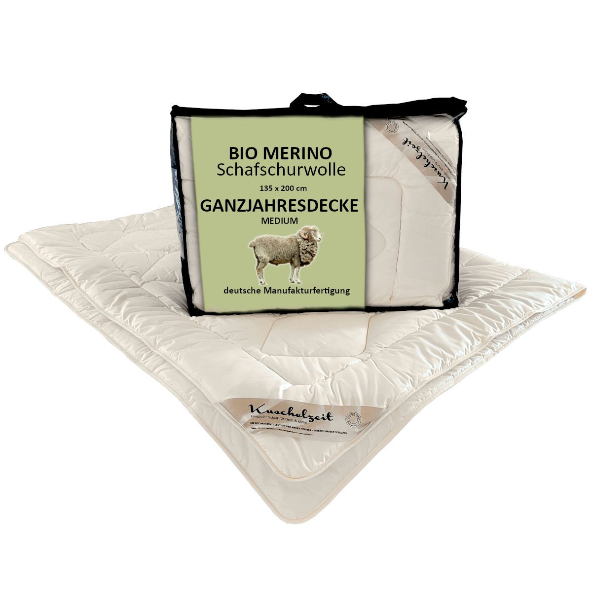 Meivita Naturhaarbettdecke Bio Merino Schafschurwolle Ganzjahresdecke kbA und kbT, Füllung: 100% Wolle kbT, Bezug: 100% Baumwolle kbA, Bettdecke Hergestellt in Deutschland