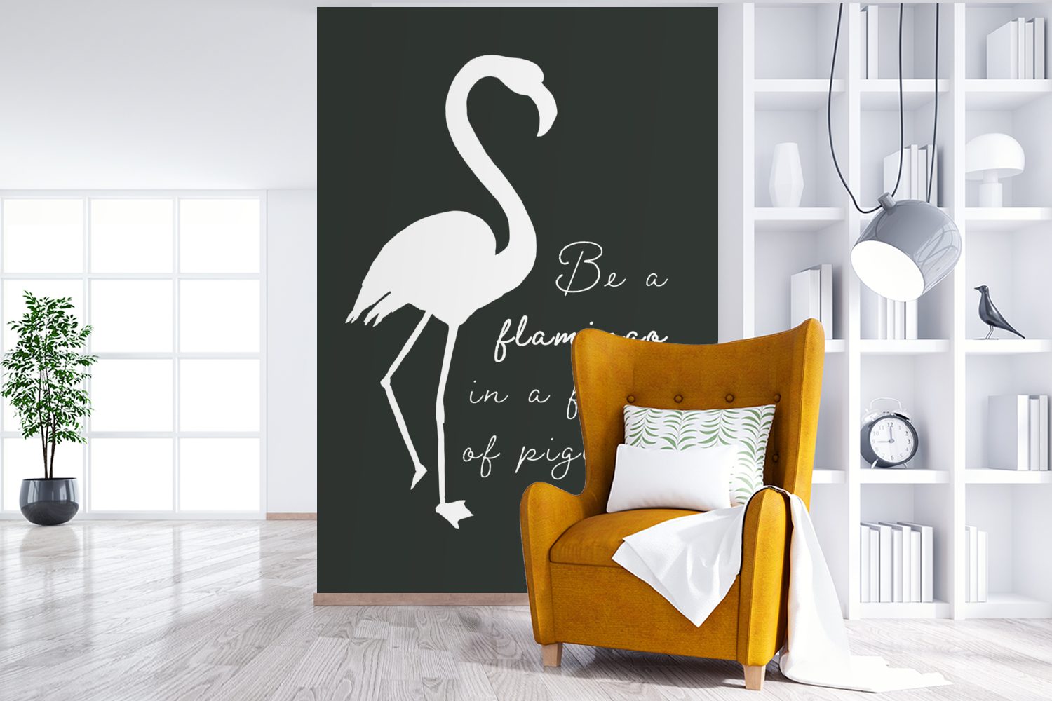 Wandtapete - bedruckt, Wohnzimmer, Schwarz - (3 Fototapete Zitat Vinyl St), Tapete Montagefertig - für Flamingo Matt, MuchoWow Weiß,