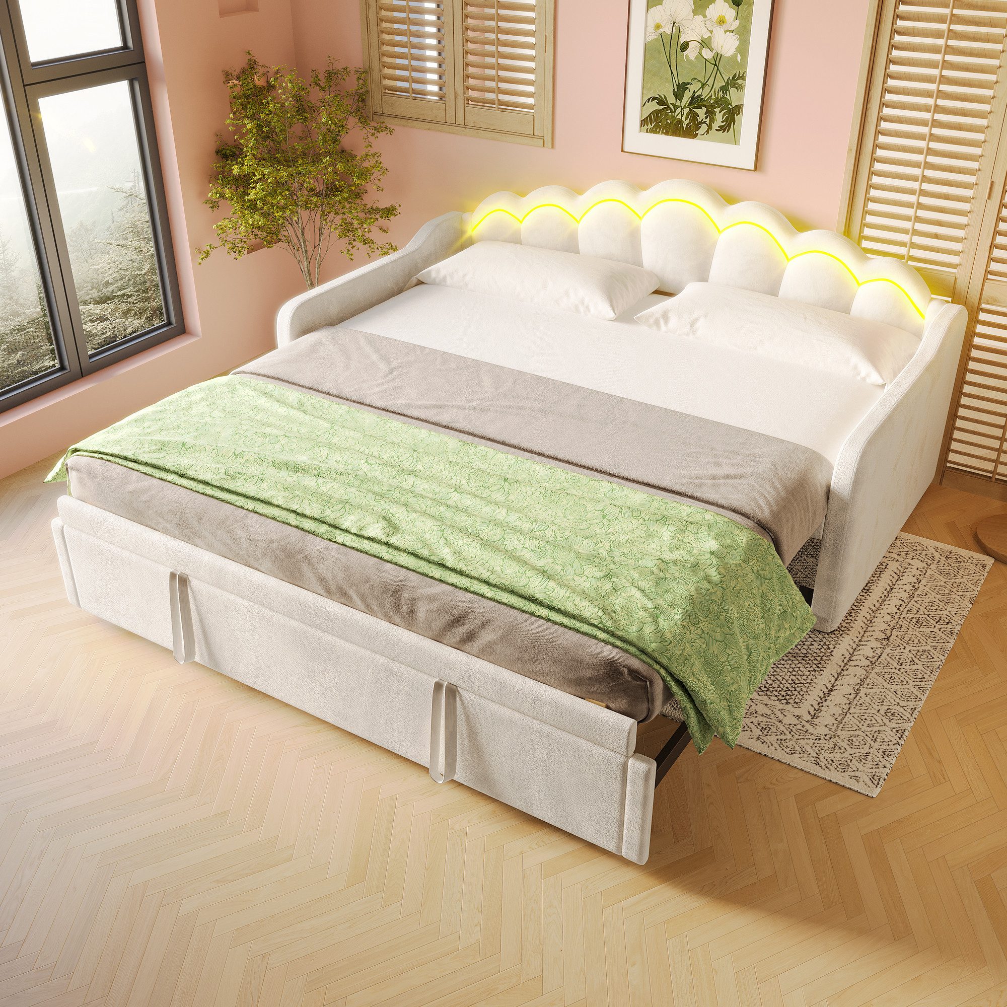 Flieks Daybett, LED Tagesbett Schlafsofa Kinderbett umwandelbar 90x200cm/18 günstig online kaufen