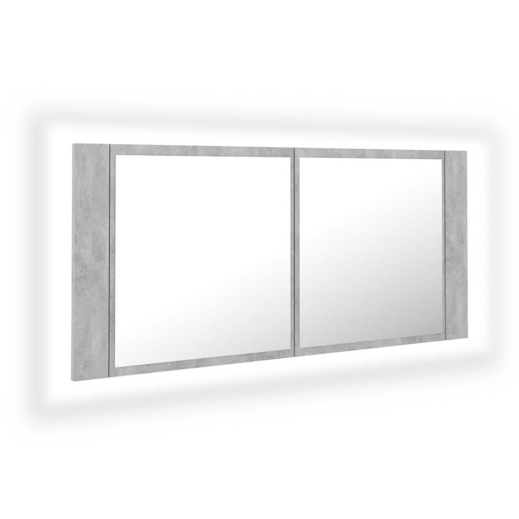 vidaXL Badezimmerspiegelschrank LED-Bad-Spiegelschrank Acryl cm (1-St) 100x12x45 Betongrau