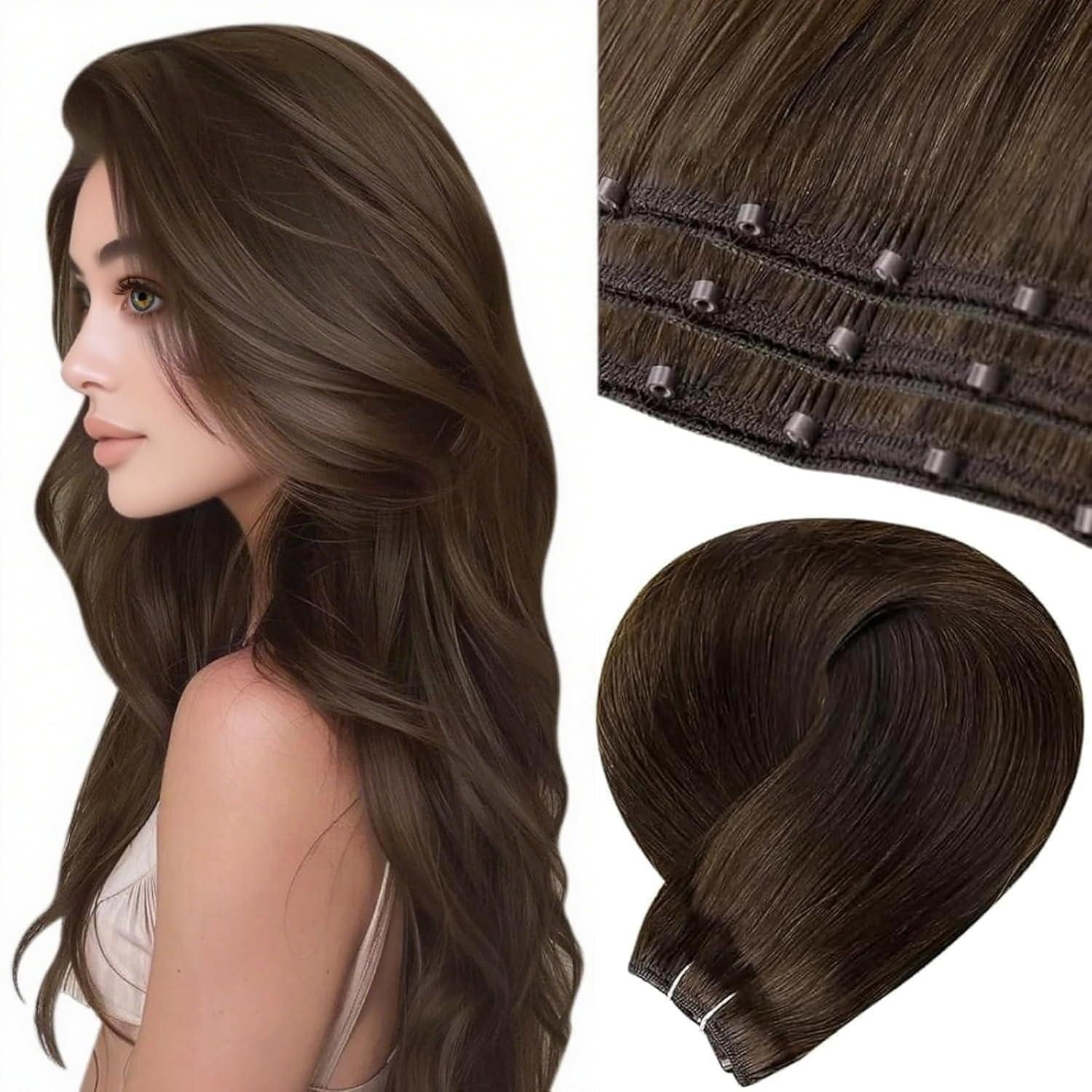 LuxusKollektion Echthaar-Extension Extensions Micro Weft Echthaar Braun Remy 12Zoll 40cm-50g 2.14#4