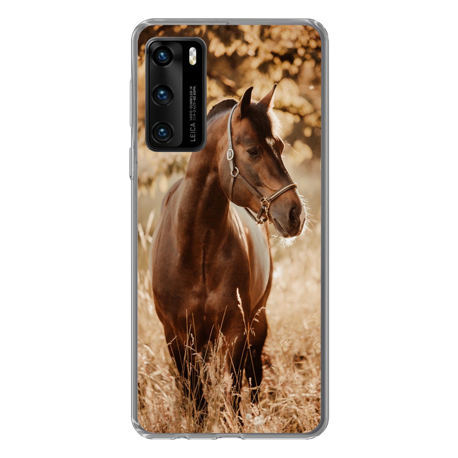 MuchoWow Handyhülle für Huawei P40 Pferd - Sonne - Porträt - Natur - Braun, Handy Case, Silikon, Bumper Case Dünn