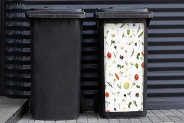MuchoWow Wandsticker Flachgelegte Früchte, Gemüse, Gewürze und Kräuter (1 St), Mülleimer-aufkleber, Mülltonne, Sticker, Container, Abfalbehälter