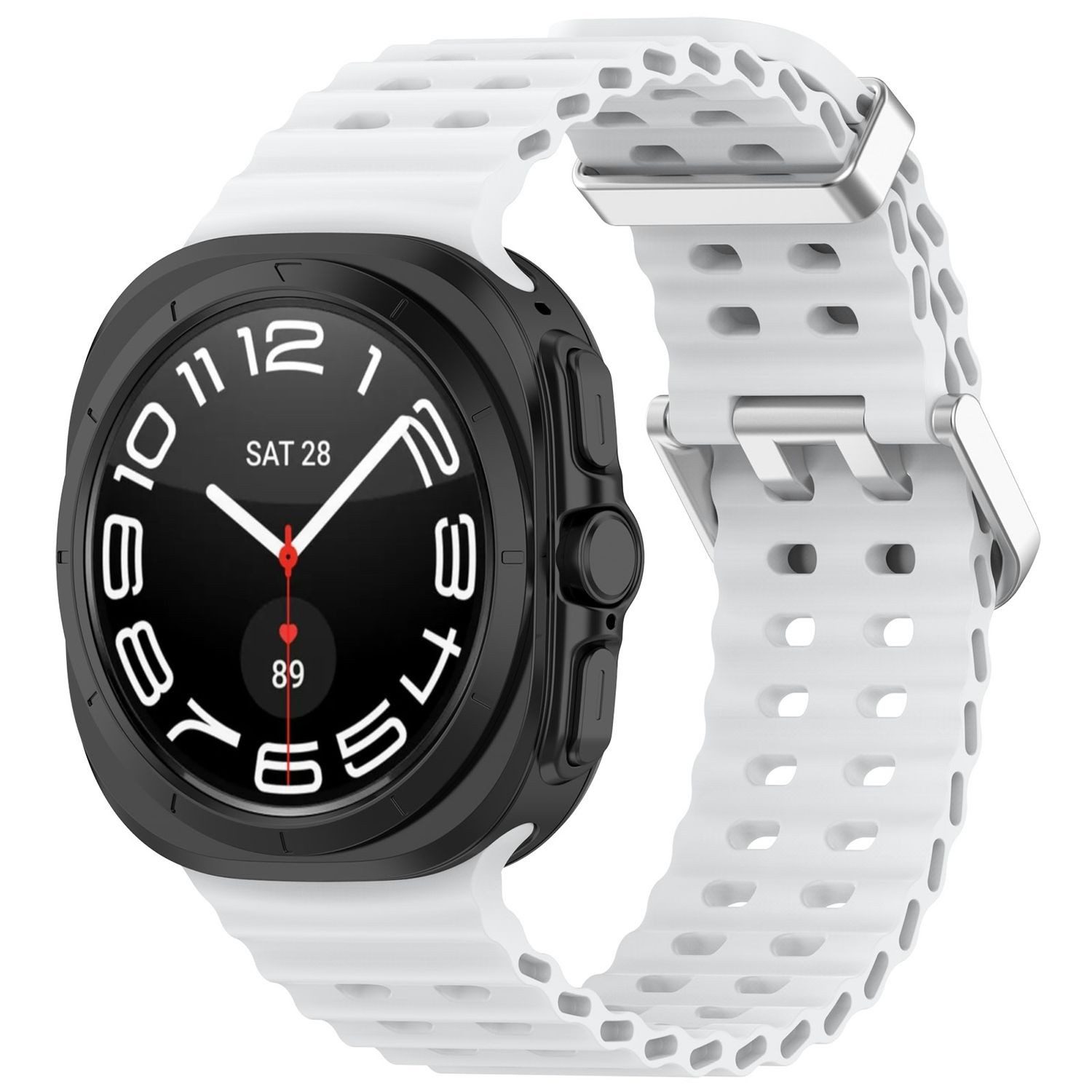 Smartwatch-Armband Für Samsung Galaxy Watch Ultra 47mm Silikon Dual Schnalle Band Weiß