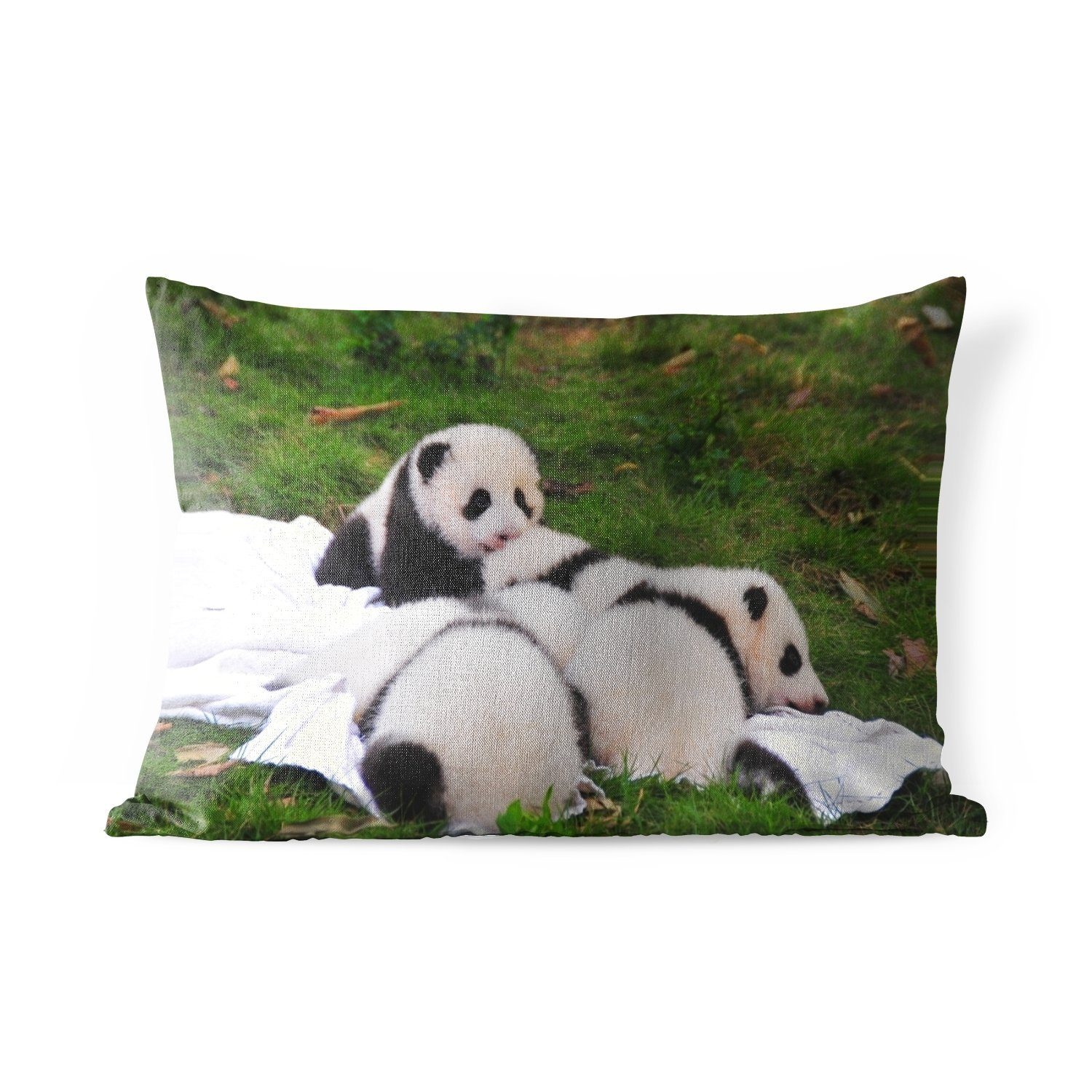MuchoWow Dekokissen Pandas - Gras - Decke, Outdoor-Dekorationskissen, Polyester, Dekokissenbezug, Kissenhülle