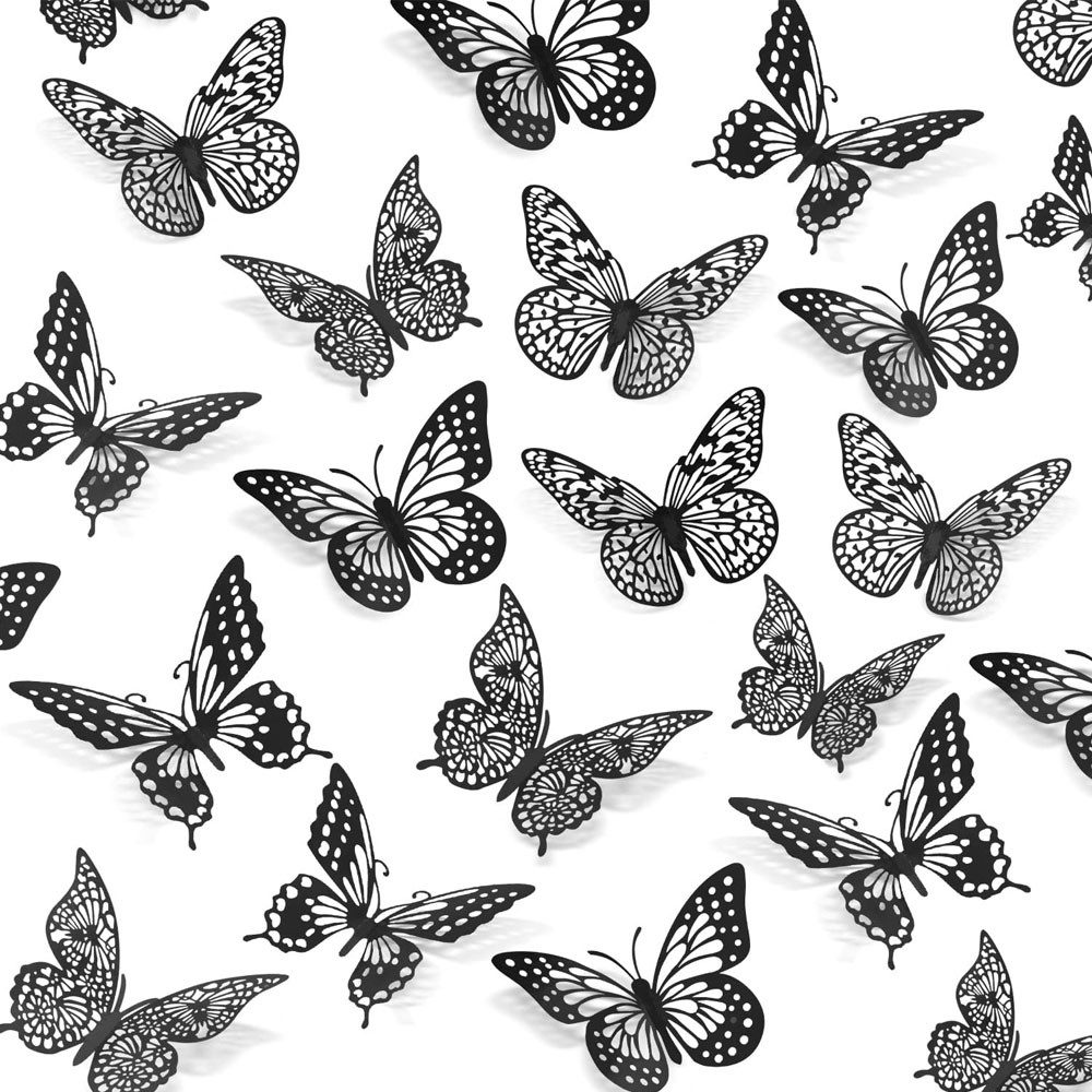 TUWENA 3D-Wandtattoo 48 Schmetterlinge Deko, Schmetterlinge Aufkleber Dekoration Wandtattoo, Abnehmbare Schmetterling Wandaufkleber 48 Stück, 4 Stile, 3 Größen