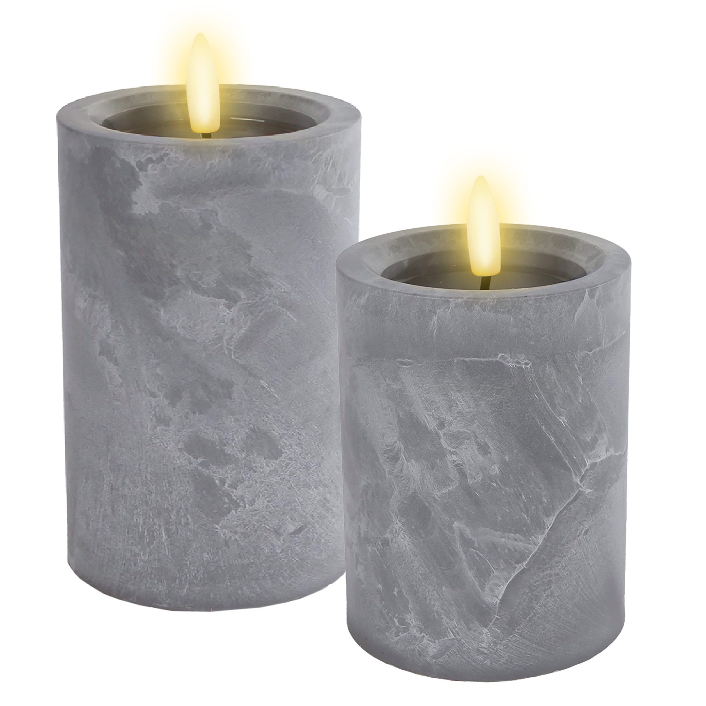Spetebo LED Dekolicht LED Kerze in Beton Optik warm weiß mit Timer 2er Set - 10 / 15 cm, Timer, LED fest integriert, warm weiß, Künstliche Kerzen mit Flacker Effekt Batterie betrieben