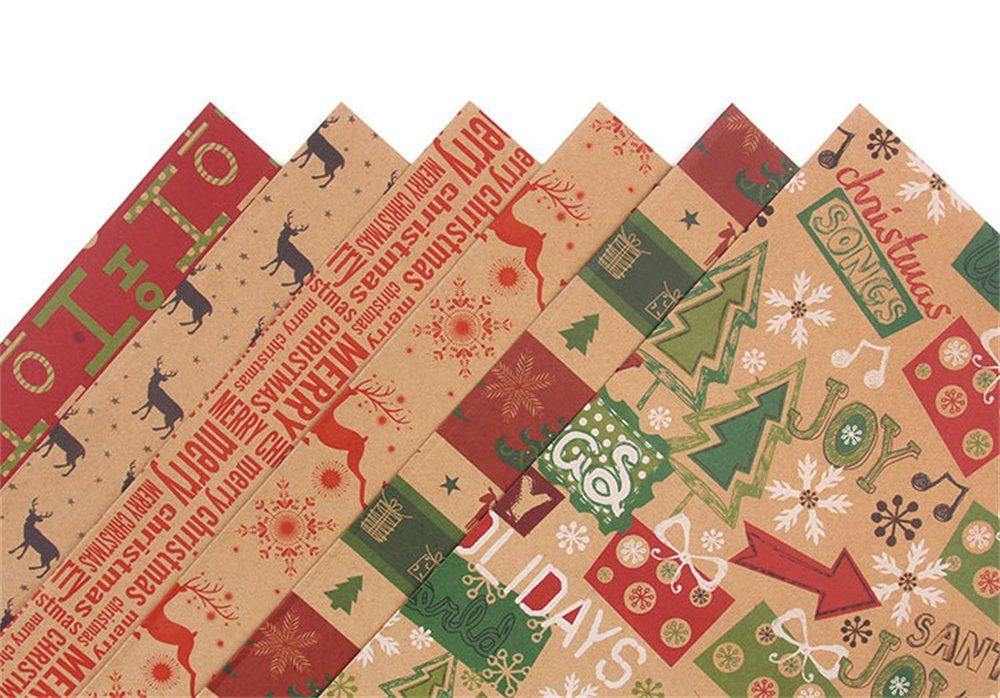 HALWEI Geschenkpapier Weihnachten Geschenkpapier Set, 6 Blatt Kraftpapier Geschenkpapier