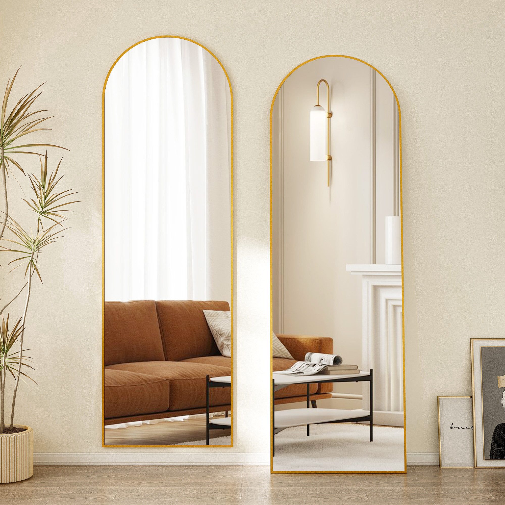 Hopibath Ganzkörperspiegel Wand Gold 150x50 (Standspiegel Hängespiegel groß, Oval), für Hotel Flur Garderobe Schlafzimmer Wohnzimmer