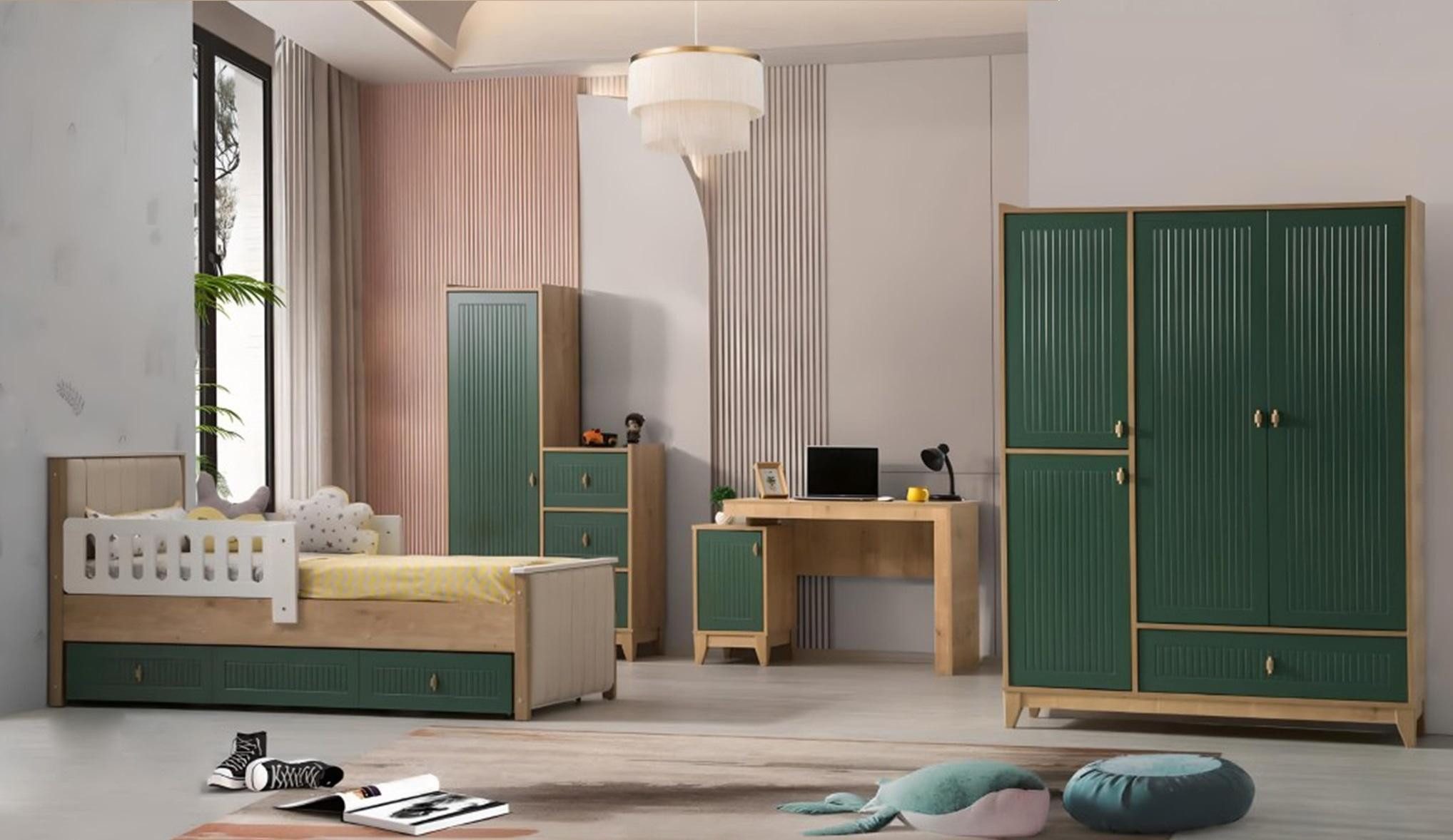 Jugendzimmer-Set Möbelset für Kinderzimmer in Weiß mit Schreibtisch und Kleiderschrank