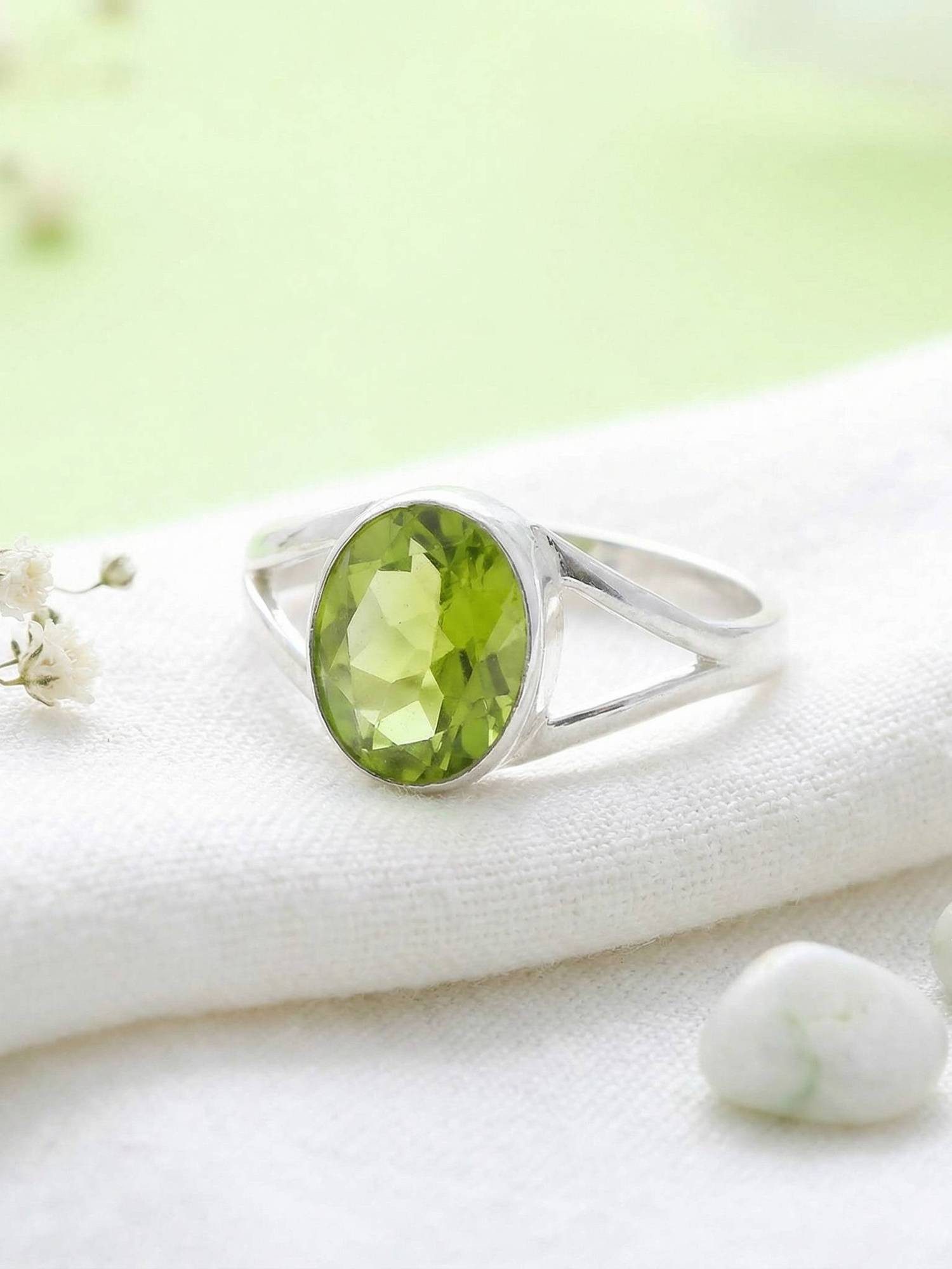 mantraroma Silberring HARDIN aus 925 Silber mit Peridot (Ring mit Schmuckbeutel), Damenring aus 925er Silber