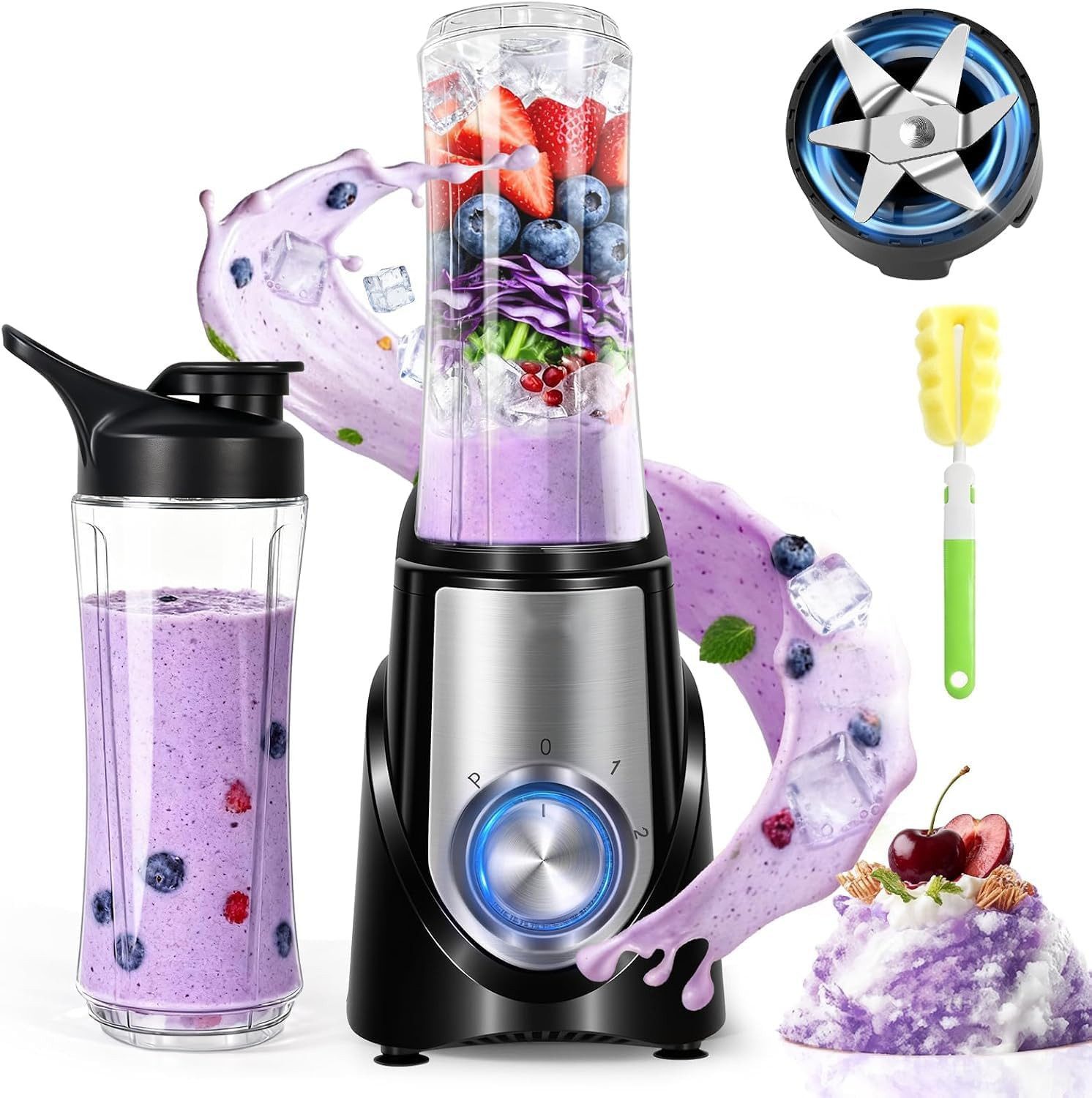 Diyarts Smoothie-Maker, 400 W, 600 ml To-go-Becher, 6 Edelstahlklingen, 2 Mixmodi & Pulsfunktion
