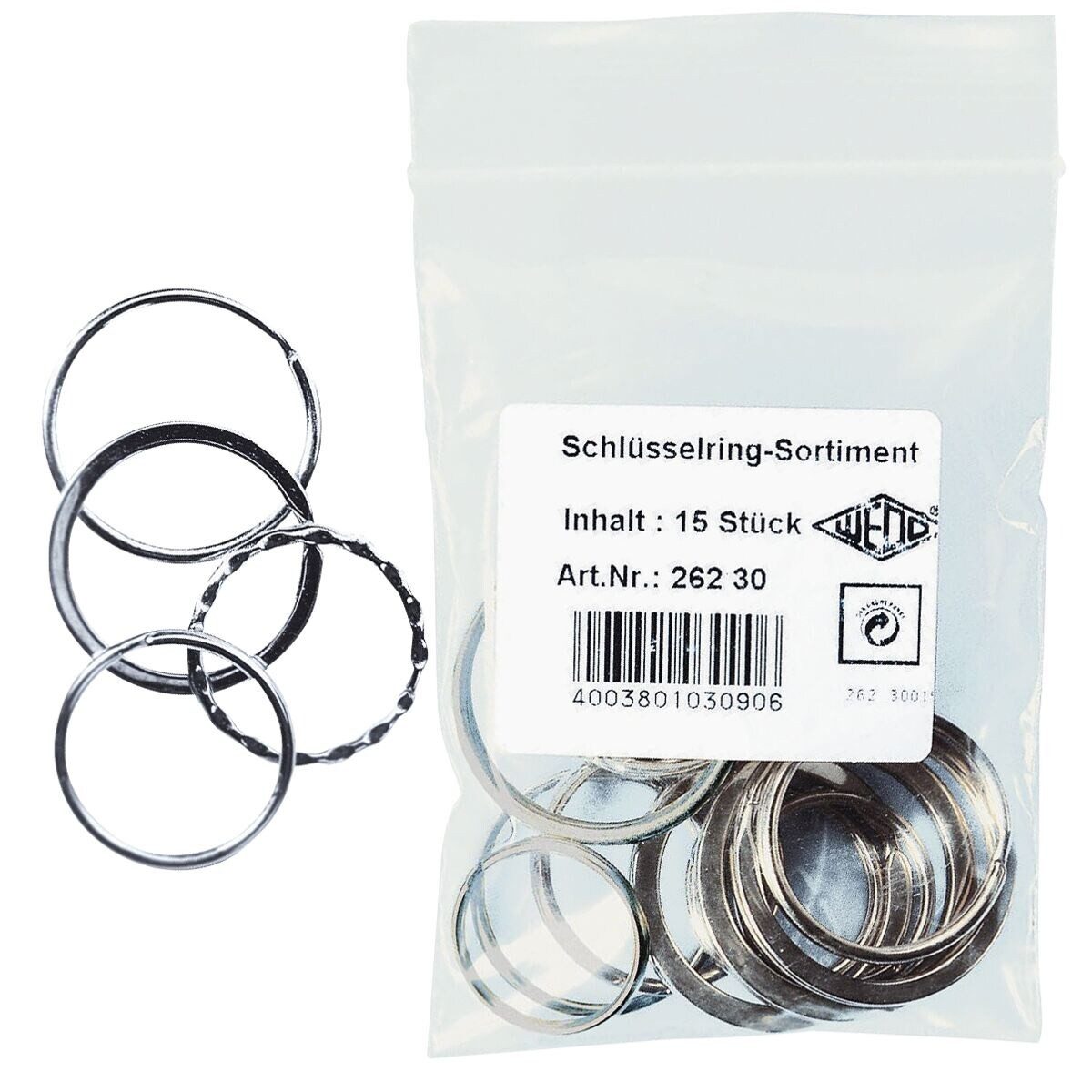 WEDO Schlüsselanhänger (15-tlg), sortiert mit 25/30/35 mm