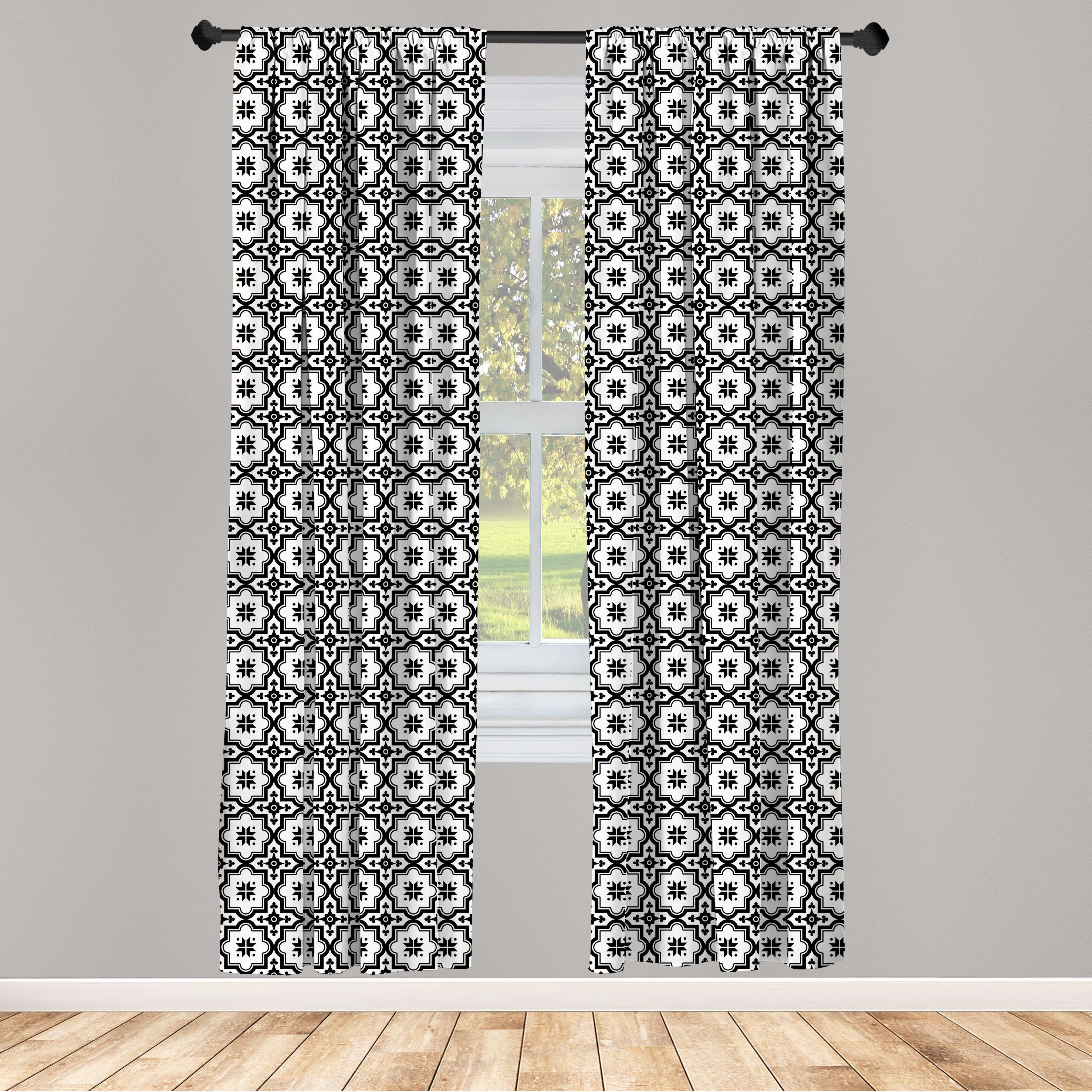Gardine Vorhang für Wohnzimmer Dekor, Schlafzimmer marokkanisch Monochrome-Fliesen-Entwurf Abakuhaus, Microfaser