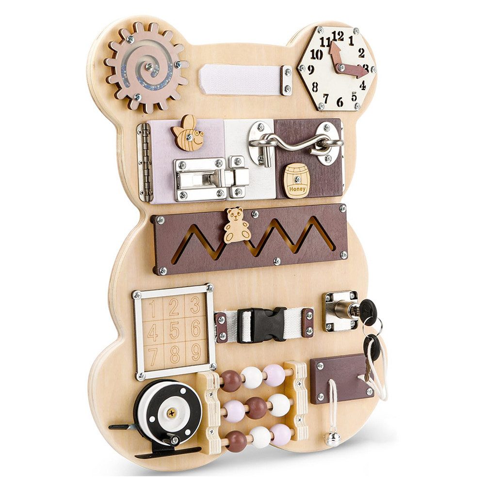 CLTYQ Motorikbrett Busy Board für Kleinkinder Montessori Spielzeug ab1 Jahre, 10 in 1 Activity Board,Frühförderung, Reisespielzeug, Geschenk