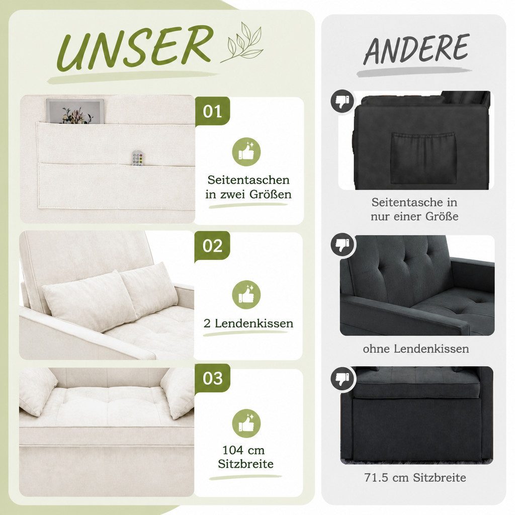 AMERLIFE Schlafsofa mit 5-stufiger Verstellung, 3-in-1, Dunkelgrau, 1 Teile, Verstellbare Kopfstütze – Bild 4 von 5
