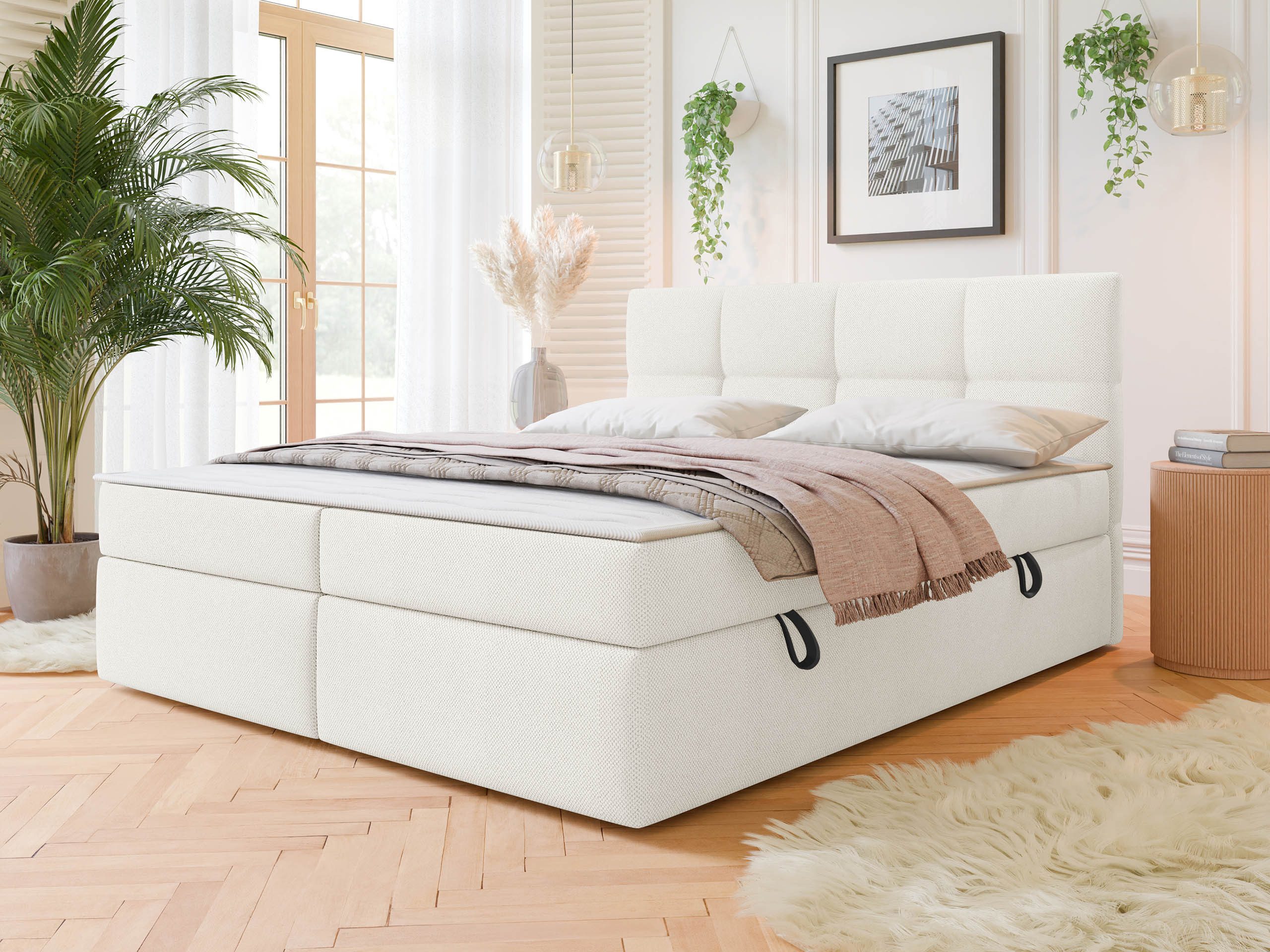 MIRJAN24 Boxspringbett Figaro (mit zwei Bettkästen), 140/160/180 cm, Bonellfederkernmatratze, Topper