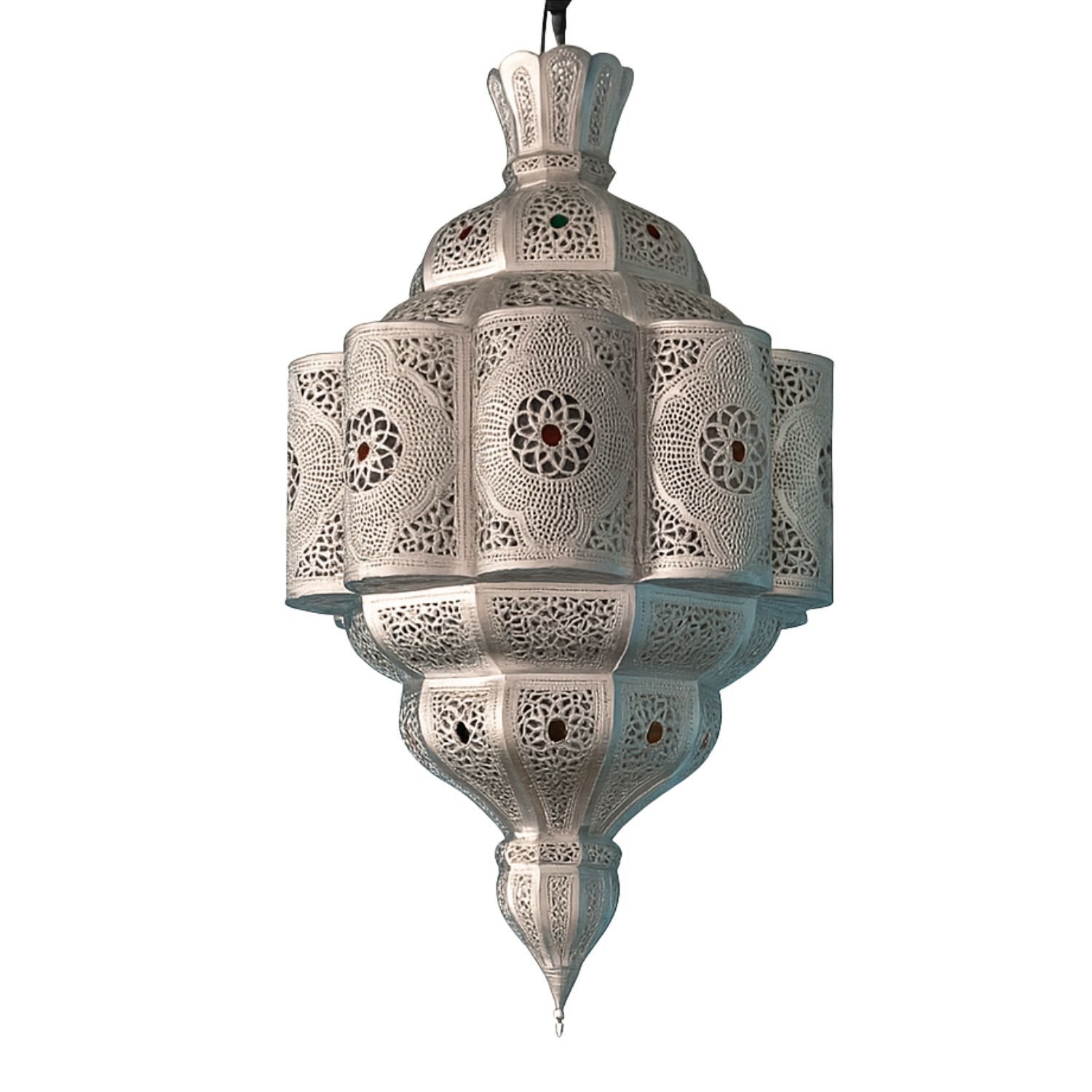 Marrakesch Orient & Mediterran Interior Pendelleuchte Große orientalische XXL-Hängeleuchte Roubla aus Metall, Silber 120 cm, ohne Leuchtmittel, Deckenleuchte