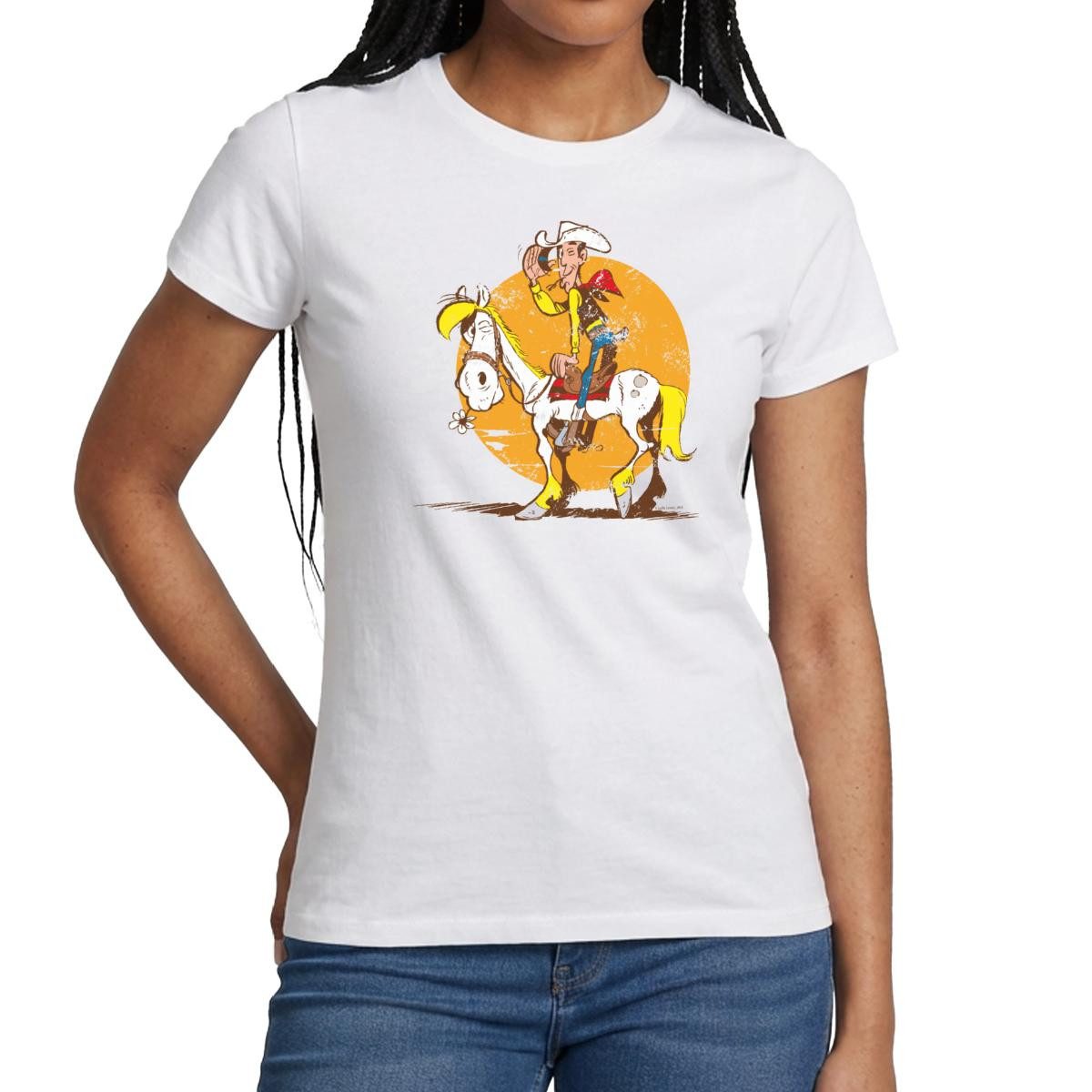 T-Shirt Lucky Luke Jolly Jumper im Sonnenuntergang Frauen T-Shirt