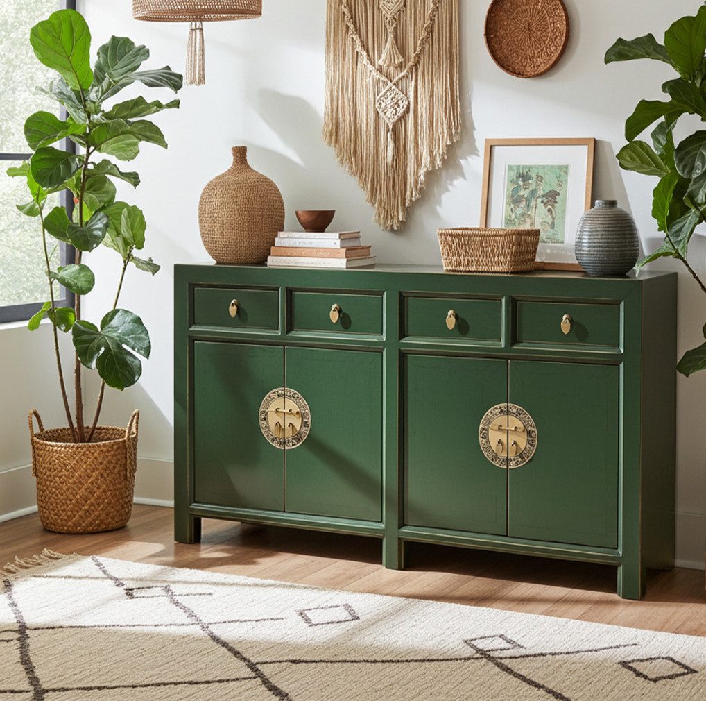 OPIUM OUTLET Sideboard Vintage Kommode Buffet fernöstlich (Asia Möbel komplett montiert, chinesisch asiatisch orientalisch), Schrank Hochzeitsschrank Anrichte