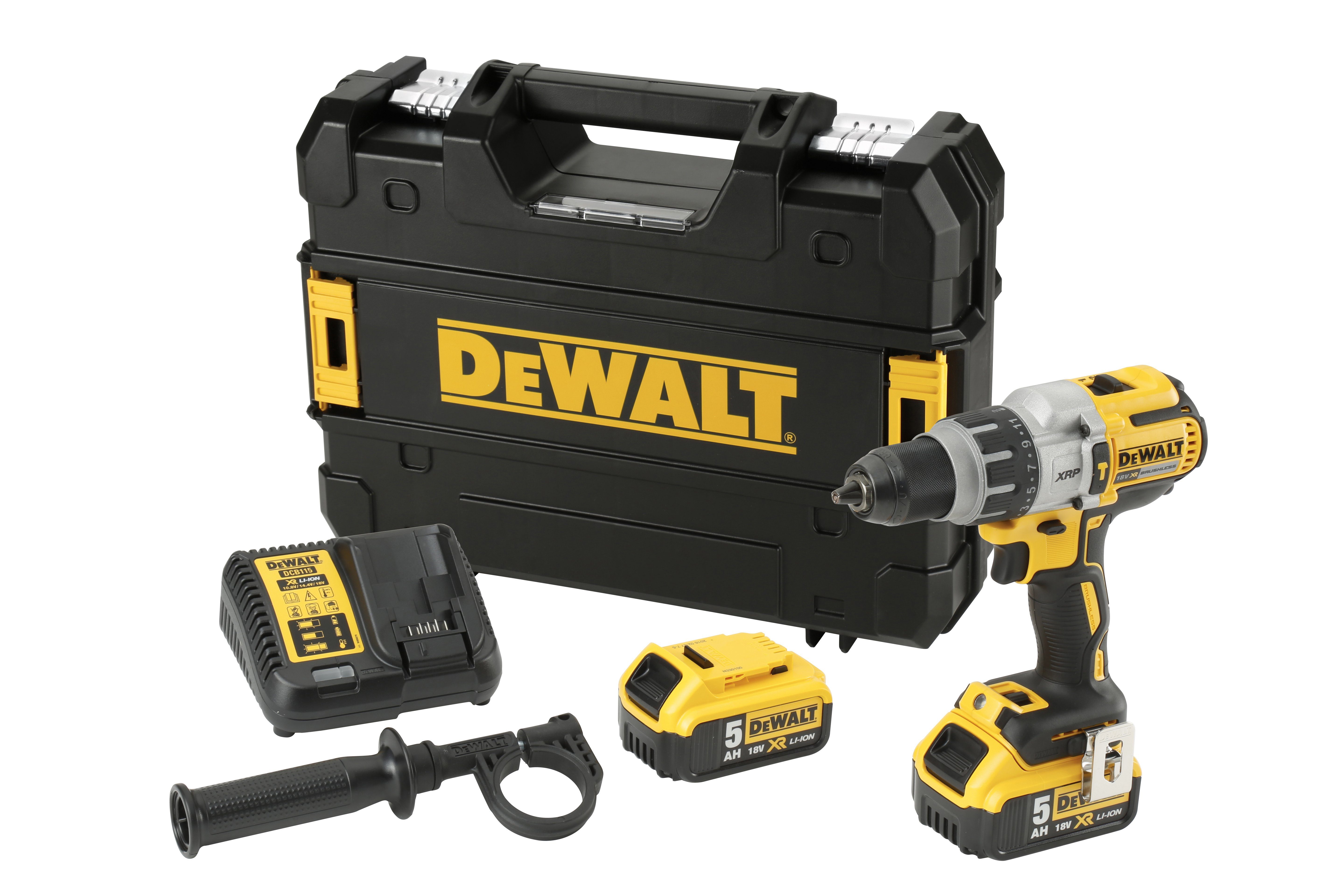 & 25 mit DeWalt mit 18V, (bürstenlos) Torx max. 820 2-tlg., Set mm), 8600/25500/38250 /min 50 Watt, in Schlagzahl 2000,00 (Spar-Set, Akku-Schlagbohrschrauber mm Pozi, DCD996P2-QW U/min, und DT70709-QZ Bithalter, Schlitz,