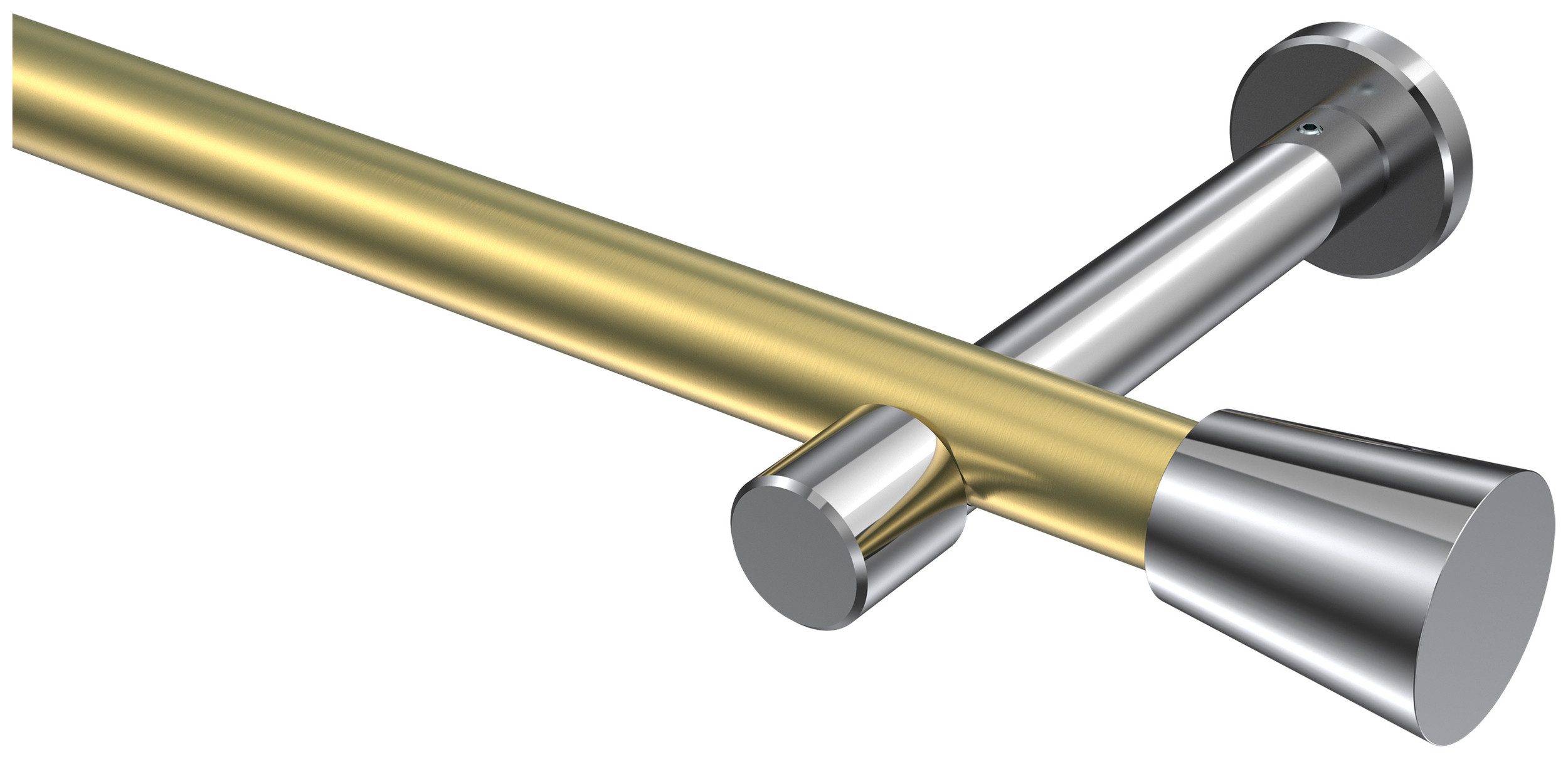 INTERDECO Gardinenstange Prestige Sitra, Ø 20 mm, 1-läufig, Fixmaß, kürzbar, Wandmontage, Deckenmontage, Metall, Messing-Optik / Chrom / Bicolor