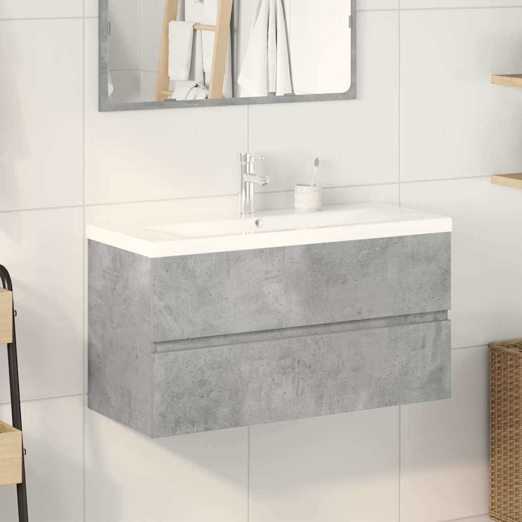 vidaXL Badezimmer-Set 2-tlg. Badmöbel-Set Betongrau Holzwerkstoff, (1-St)