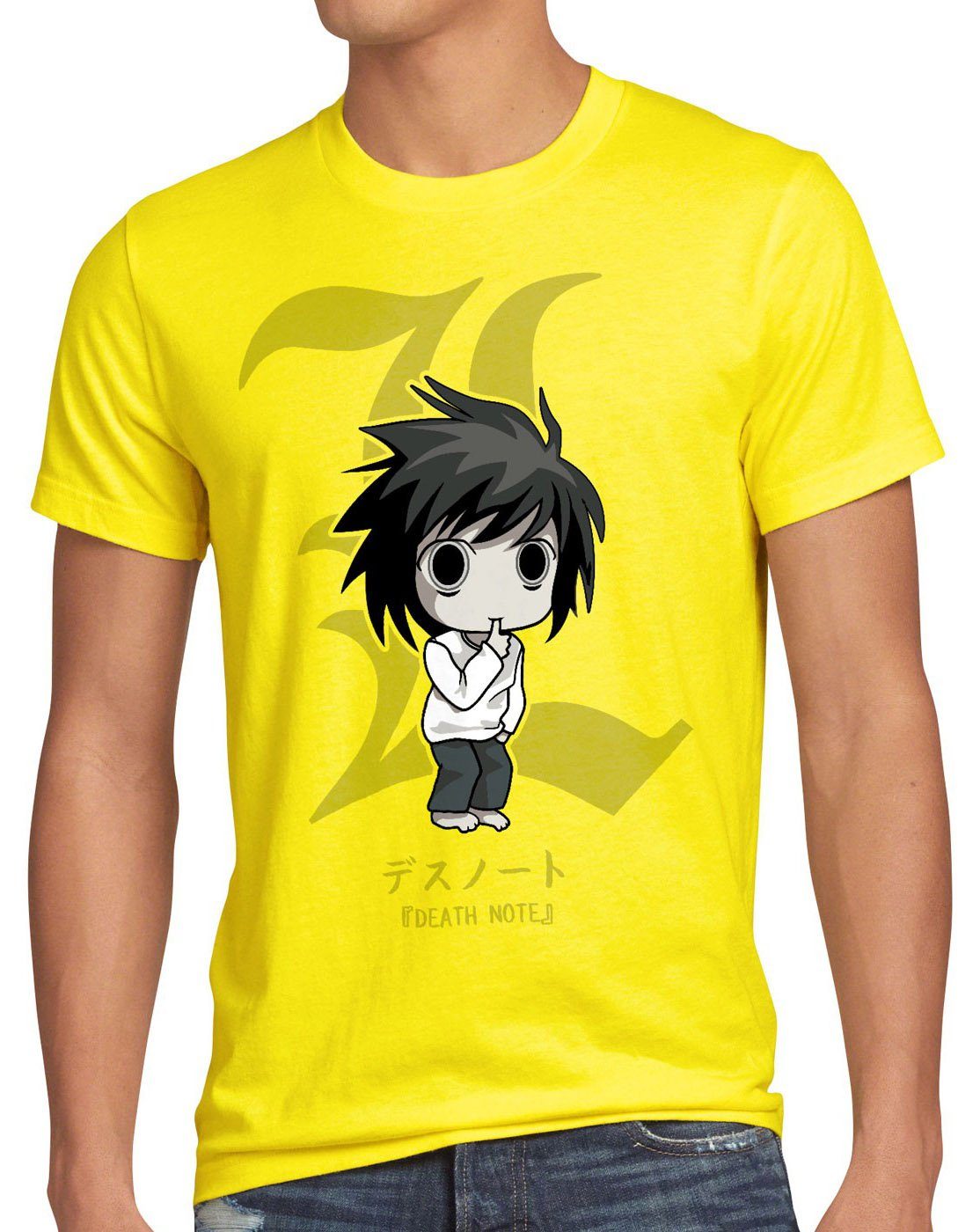 style3 Print-Shirt Herren T-Shirt L Kira note notizbuch anime manga yagami death shinigami gelb