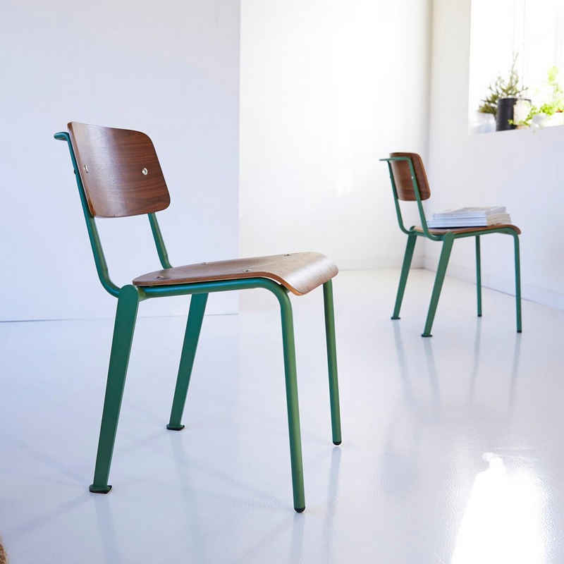 Tikamoon Esszimmerstuhl Mio Stuhl aus Walnuss und Metall lichen