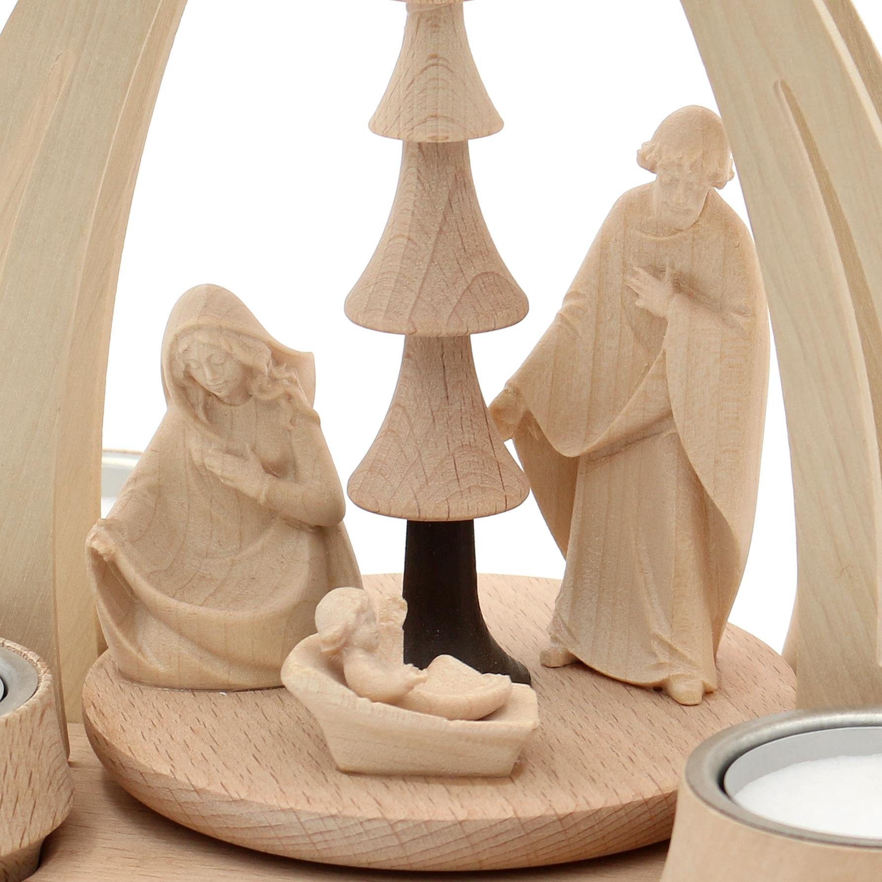 Dekohelden24 Weihnachtspyramide Pyramide aus Buchenholz Christi Geburt mit Handgeschnitzten Tiroler