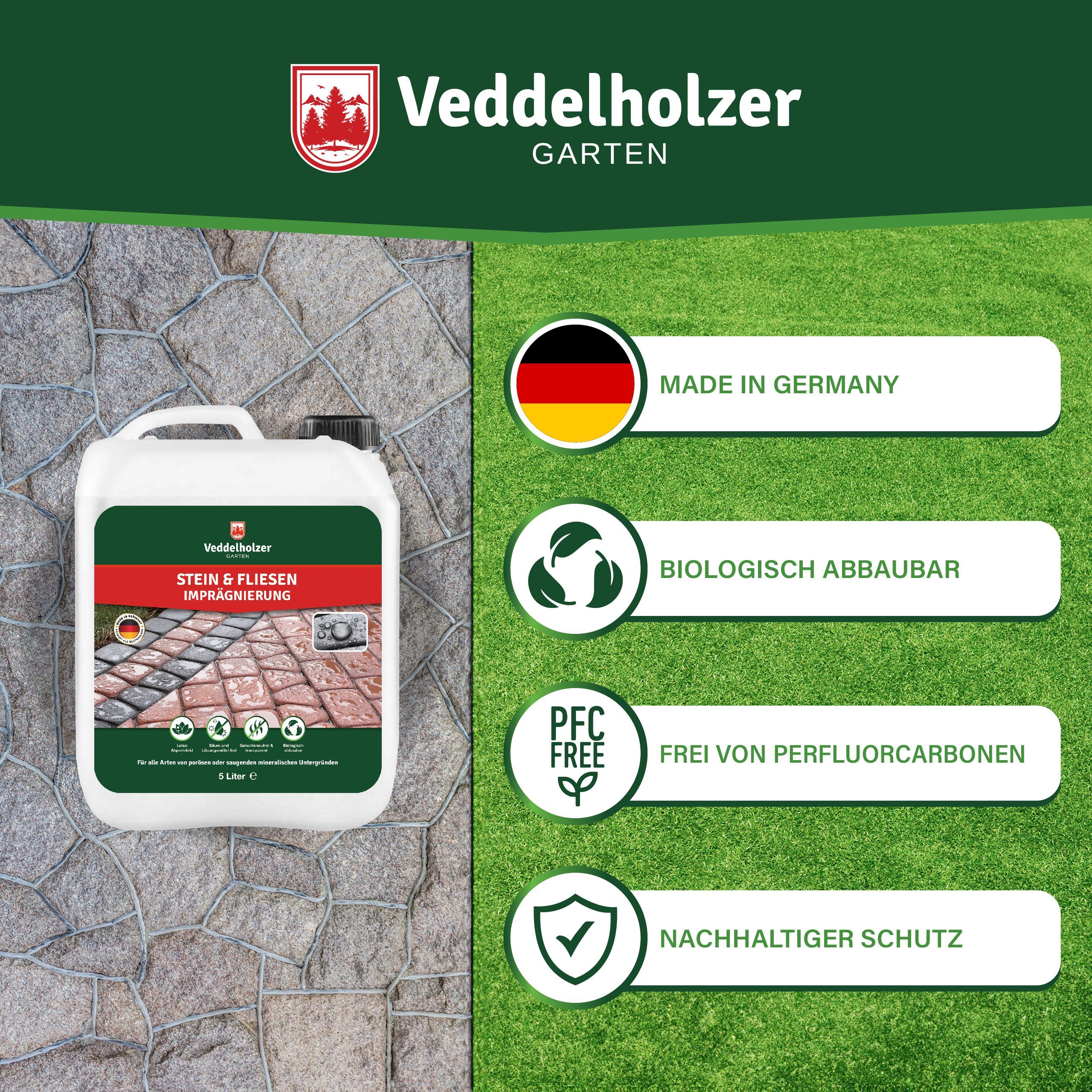 Veddelholzer 5 L Steinversiegelung universell anwendbar für saugfähigen Oberflächen Naturstein-Imprägnierung (Granit Klinker Naturstein Terrassenplatten Pflaste – Bild 5 von 5