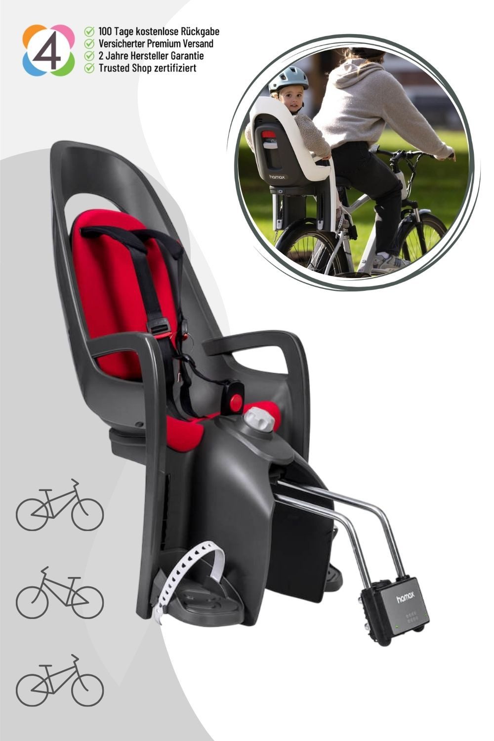Hamax Fahrradkindersitz Hamax Caress mit abschließbarer Rahmenbefestigung.