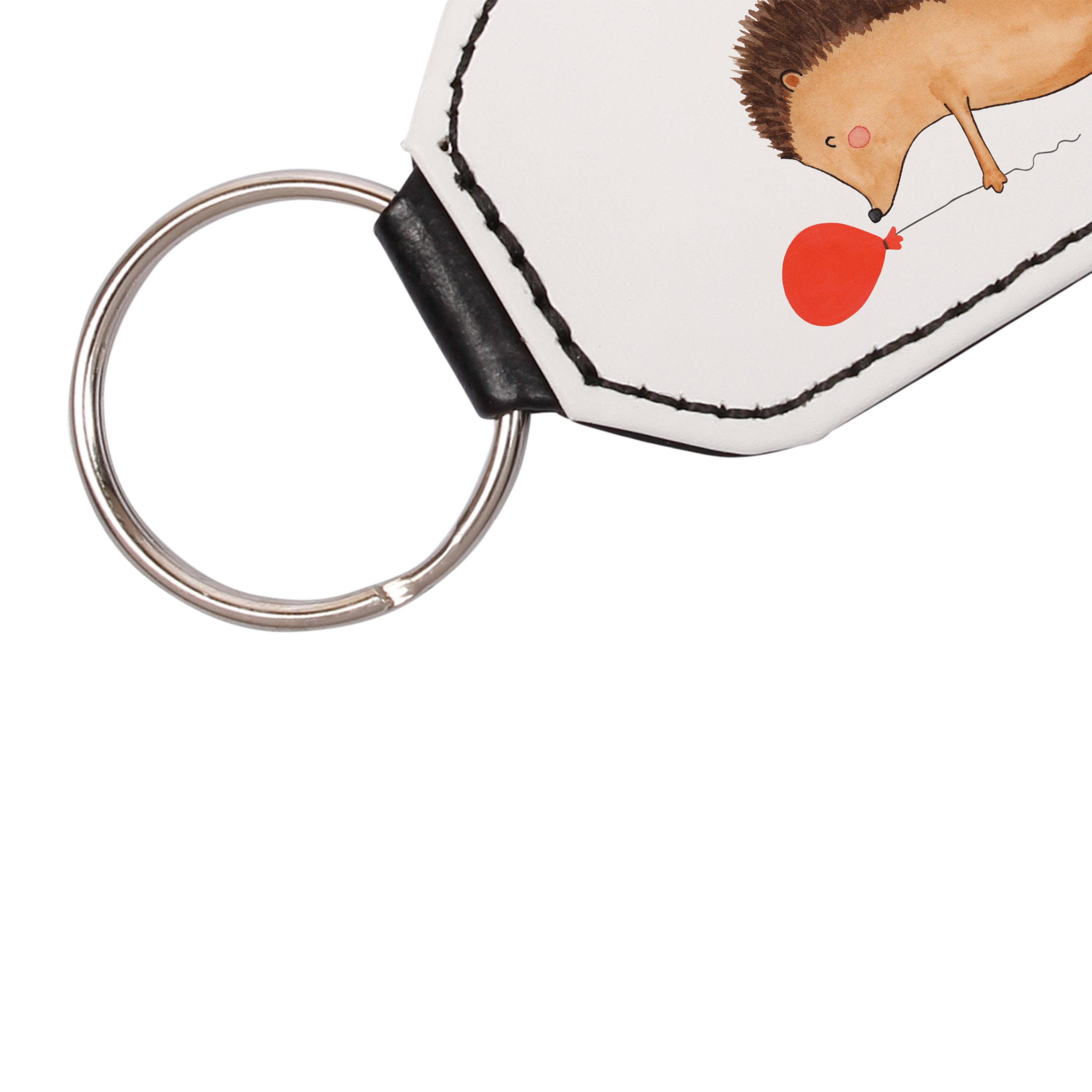 Mr. & Mrs. Panda Schlüsselanhänger Schlüsselanhänger, Igel Gute - Laune, (1-tlg) Weiß Luftballon mit Geschenk, 