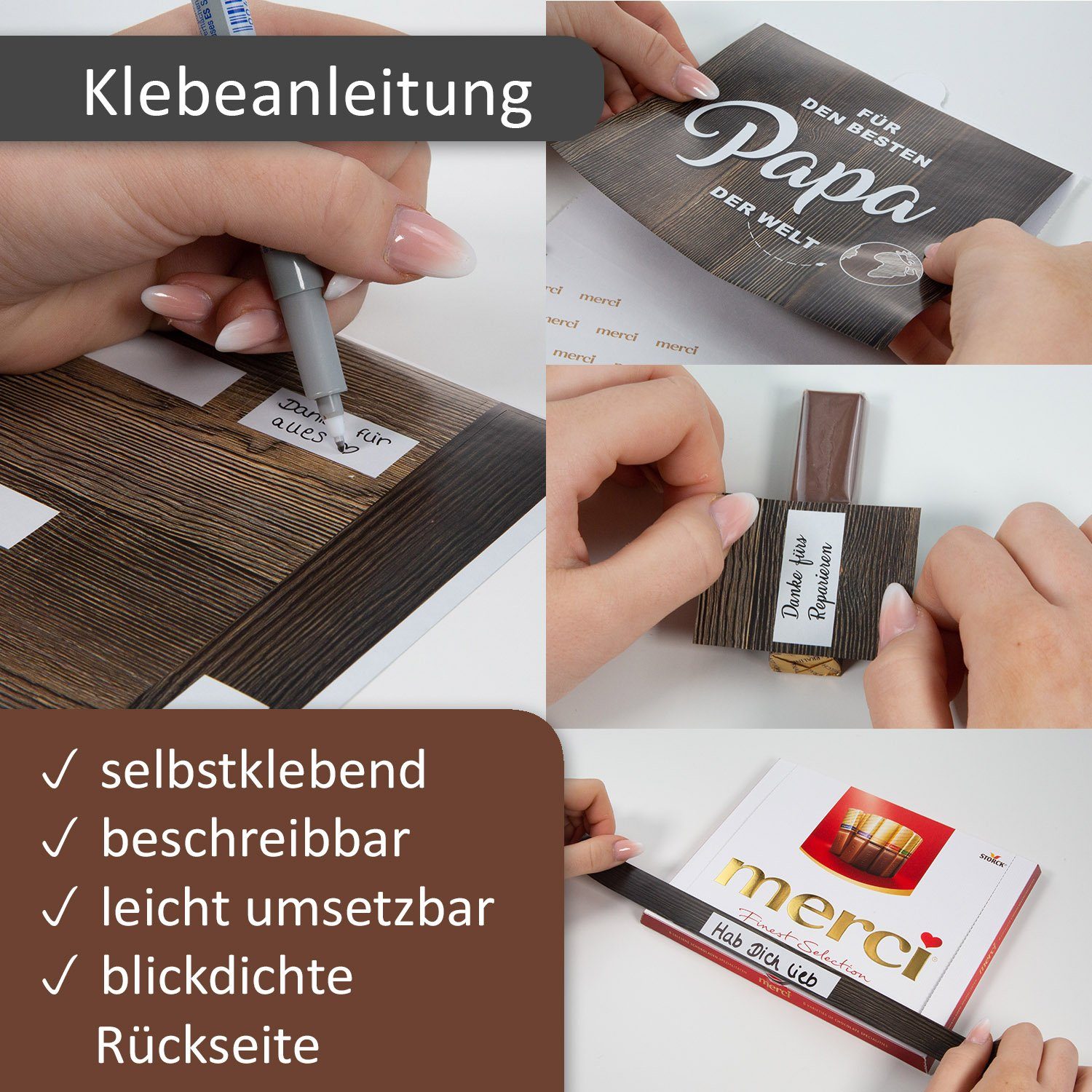 younikat Aufkleber Aufkleber-Set für Merci Schokolade mit vorgedruckten Aufklebern I