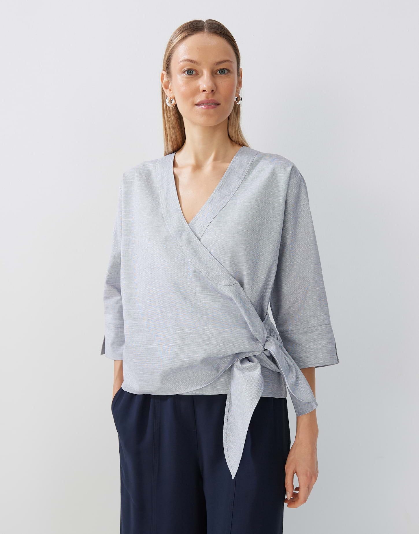 Wickelbluse Wickelbluse ZAYALI CHAMBRAY Regular aus BCI Cotton