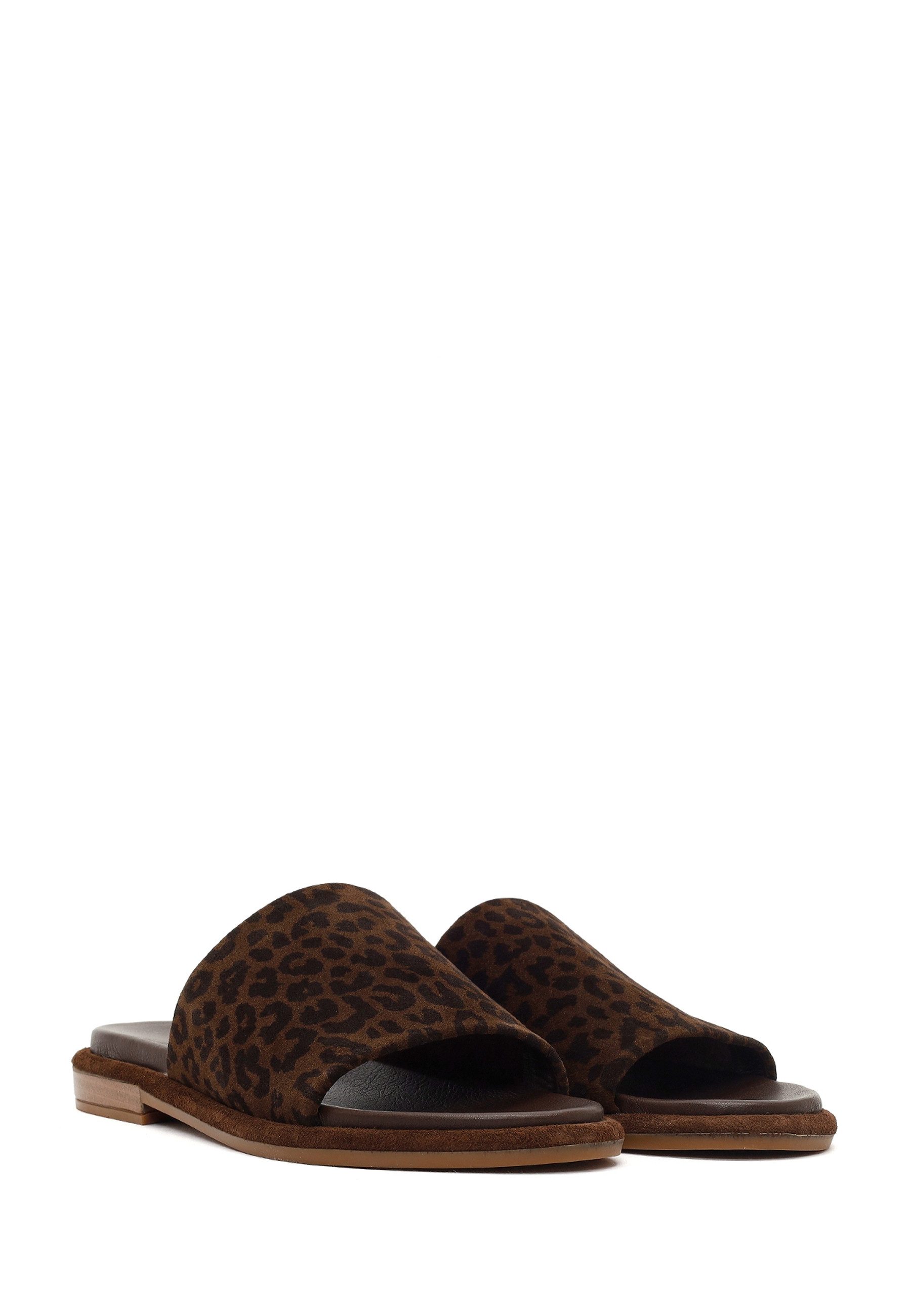 Derimod Pantoletten aus Veloursleder Mules Echtes Leder, Lederfutter, TPU-Sohle, Leopardenmuster, Slip-On