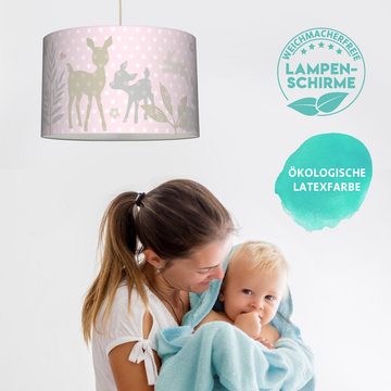 lovely label Pendelleuchte Lampe Häschen & Rehe rosa - Kinderzimmer Hängelampe, LED wechselbar, Warmweiß