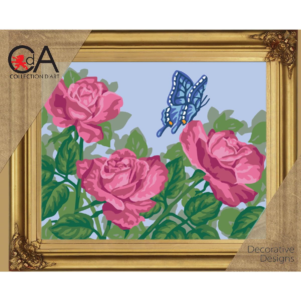 Collection D'art Kreativset Halbkreuz Stickpackung "Rosen und Schmetterling", bedruckt, 22x30cm, (embroidery kit by Marussia)