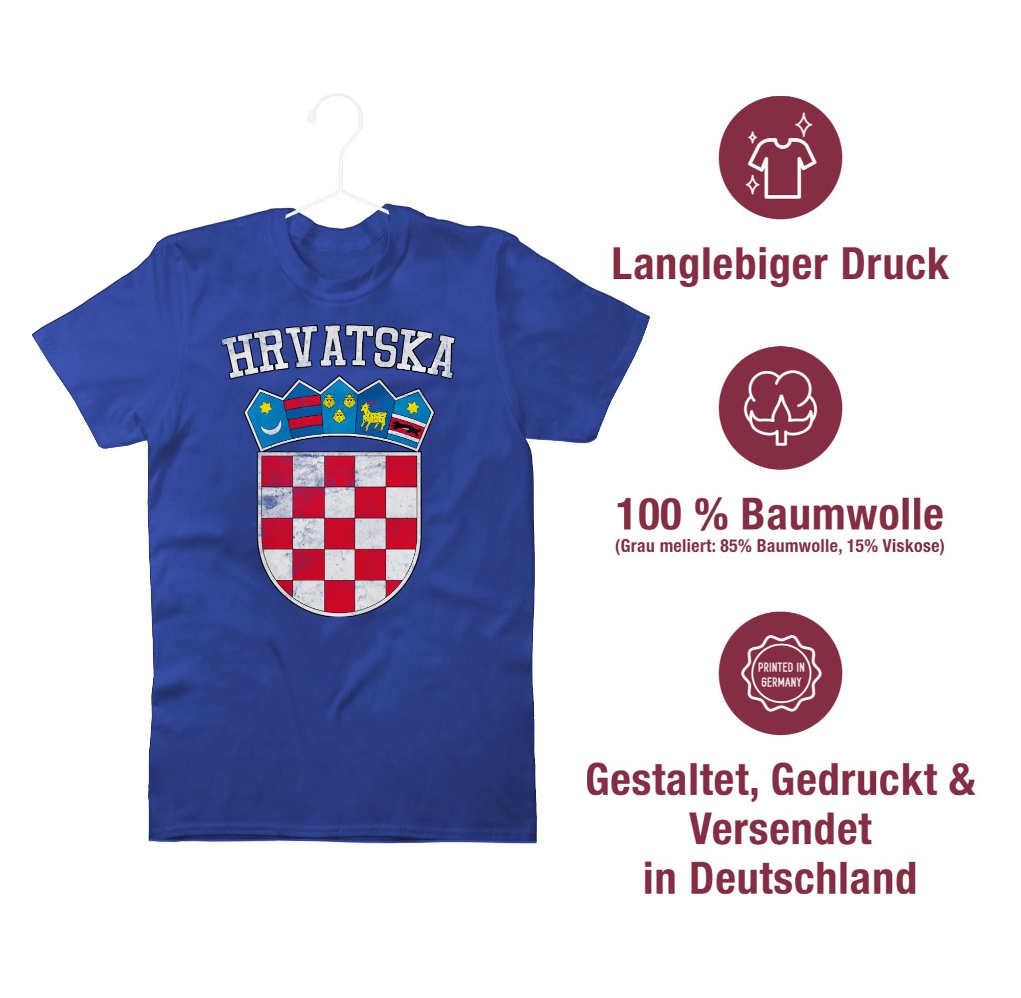 3 T-Shirt WM EM Wappen Fussball Shirtracer 2024 Royalblau Kroatien