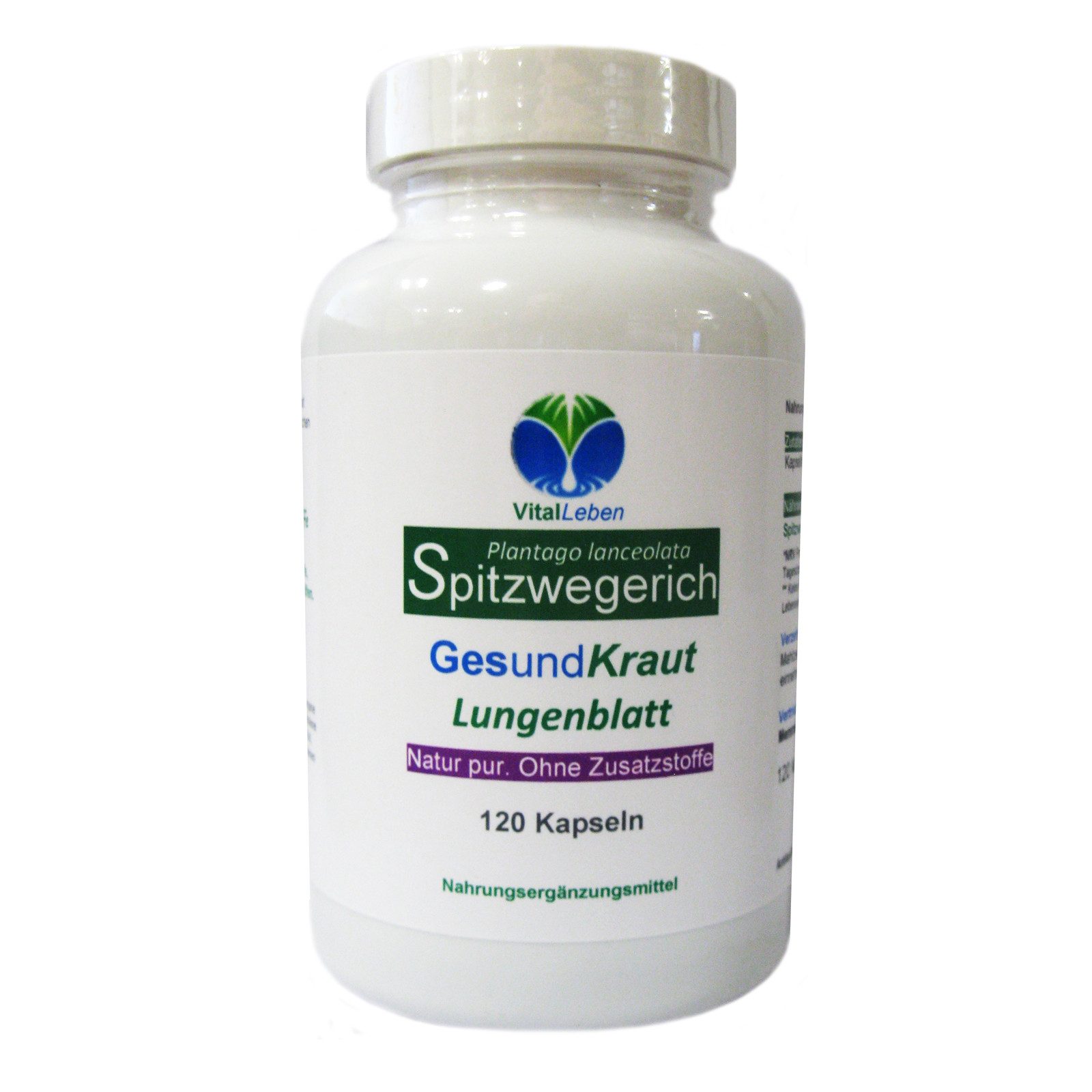 VitalLeben Spitzwegerich Lungenblatt nach Hildegard von Bingen ohne Zusatzstoffe Kapseln, 1 er Dose à 120 St., 68 g, Art. 27385-120
