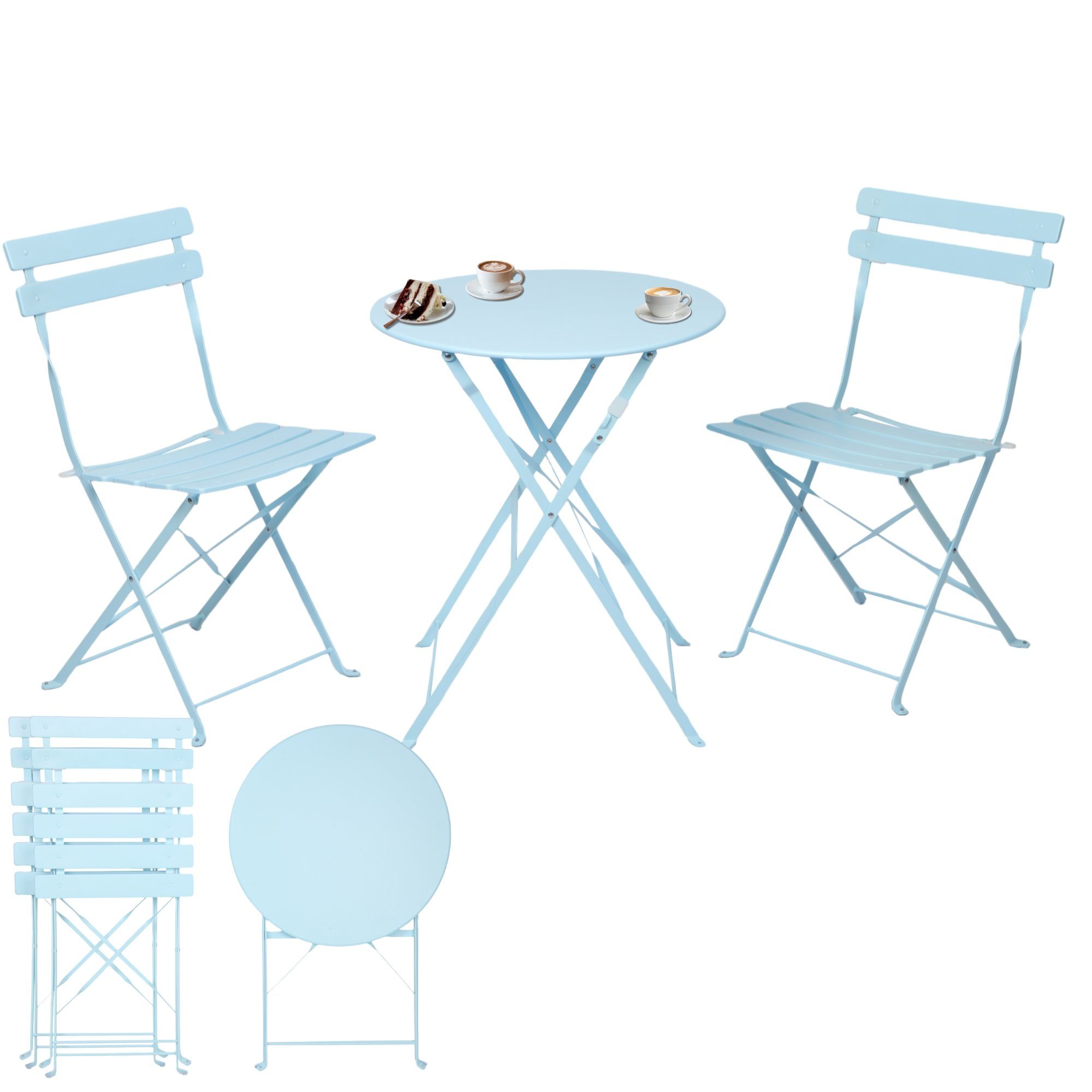 Albatros International Balkonset Bistroset 3-teilig Blau  Bistrotisch 2 Stühle und Tisch aus Metall, (optimal als Balkonmöbel Set oder Gartenmöbel in modernem Design, Blau), klappbare Stühle und Tisch aus robustem Metall
